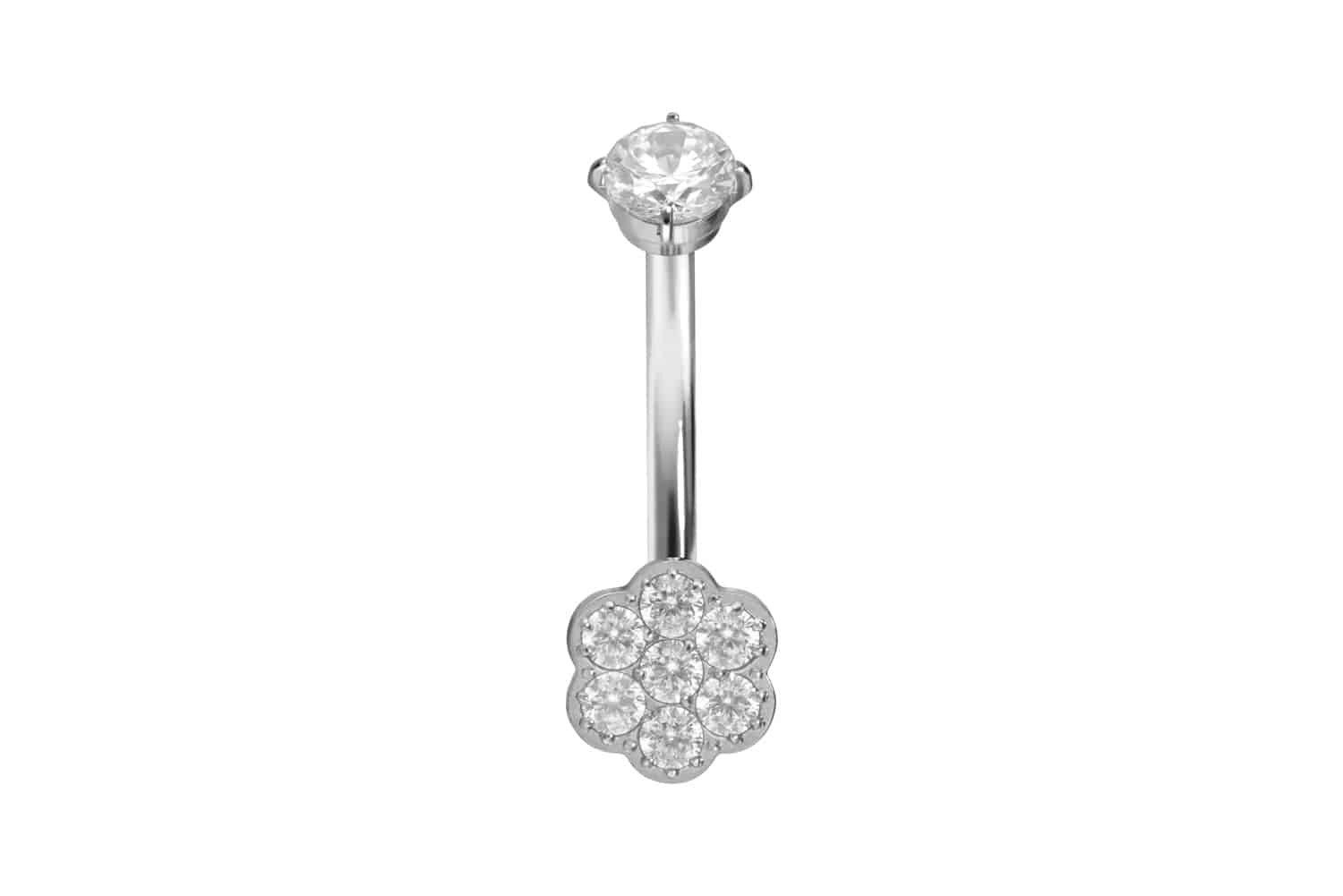Bauchnabelpiercing Titan Bananabell mit Innnegewinde KRISTALLBLUME