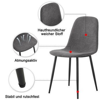 MODFU Essgruppe Moderner Küchentisch Set, (Esstisch mit 4 Stühlen, Esszimmerstuhl mit Metallbeinen), Rückenlehne