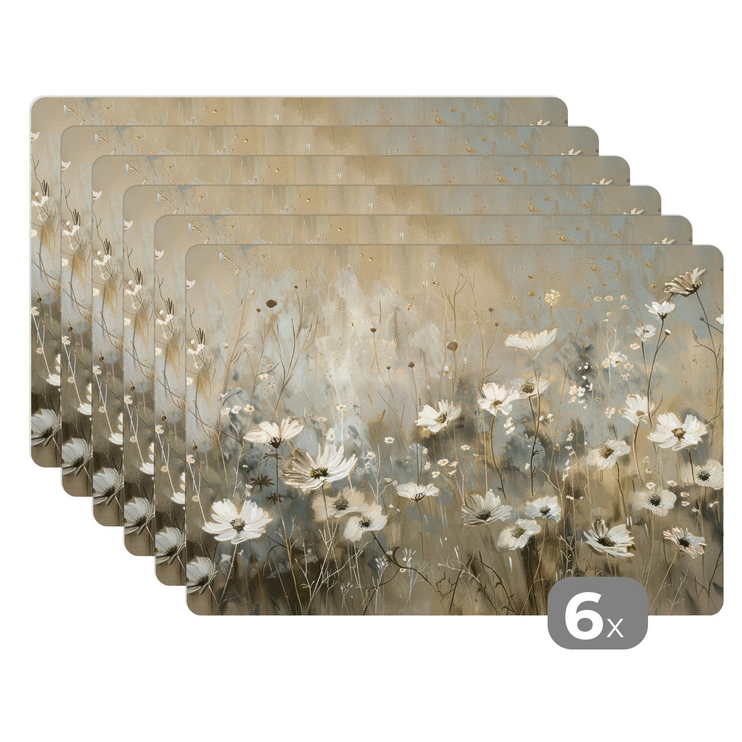 MuchoWow Platzset Blumen - Weiß - Natur - Grau - Modern, (6-St), Platzsets, günstig online kaufen