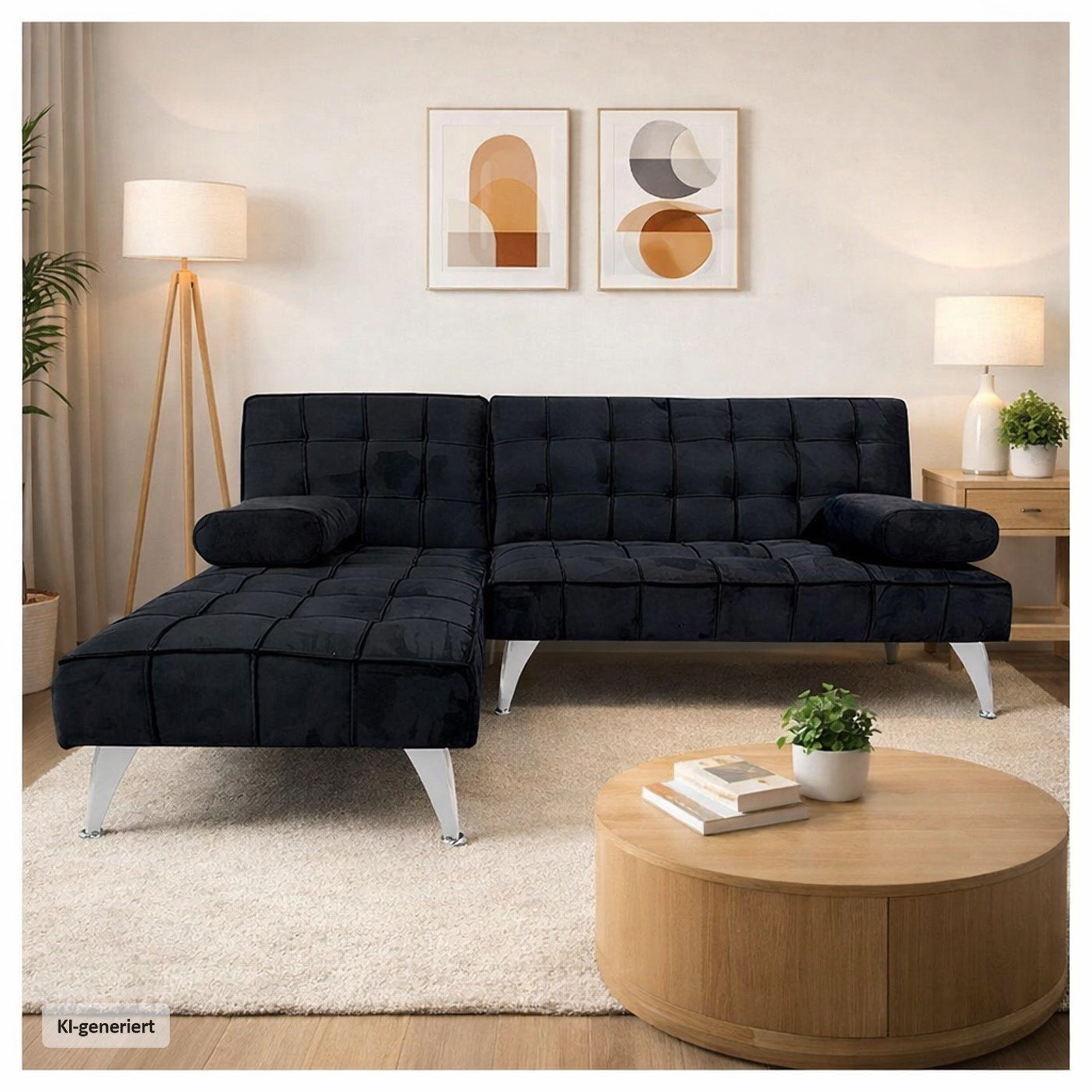 HTI-Living Ecksofa Ecksofa Miranda mit Bettfunktion Velvet Schwarz, Stück 1 Teile, Schlafcouch