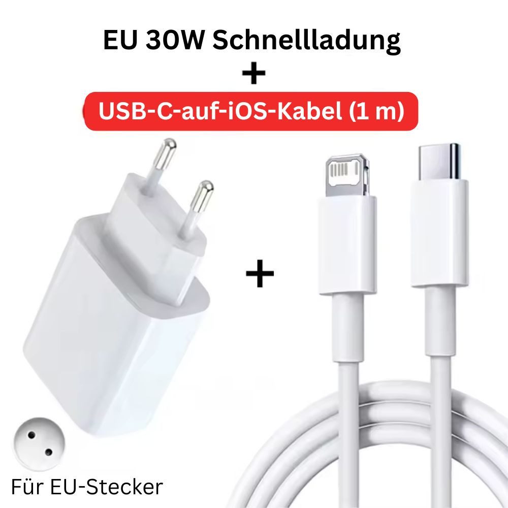 Montegoni 30W PD Schnellladegerät USB C auf Lightning Kabel für iPhone Smartphone-Ladegerät (Ladegerät Kabel Set, 1 Stück Schnellladegerät mit USB-C-auf-Lightning-Kabel, "30W PD Schnellladen mit USB C auf Lightning Kabel, Kompaktes Design)