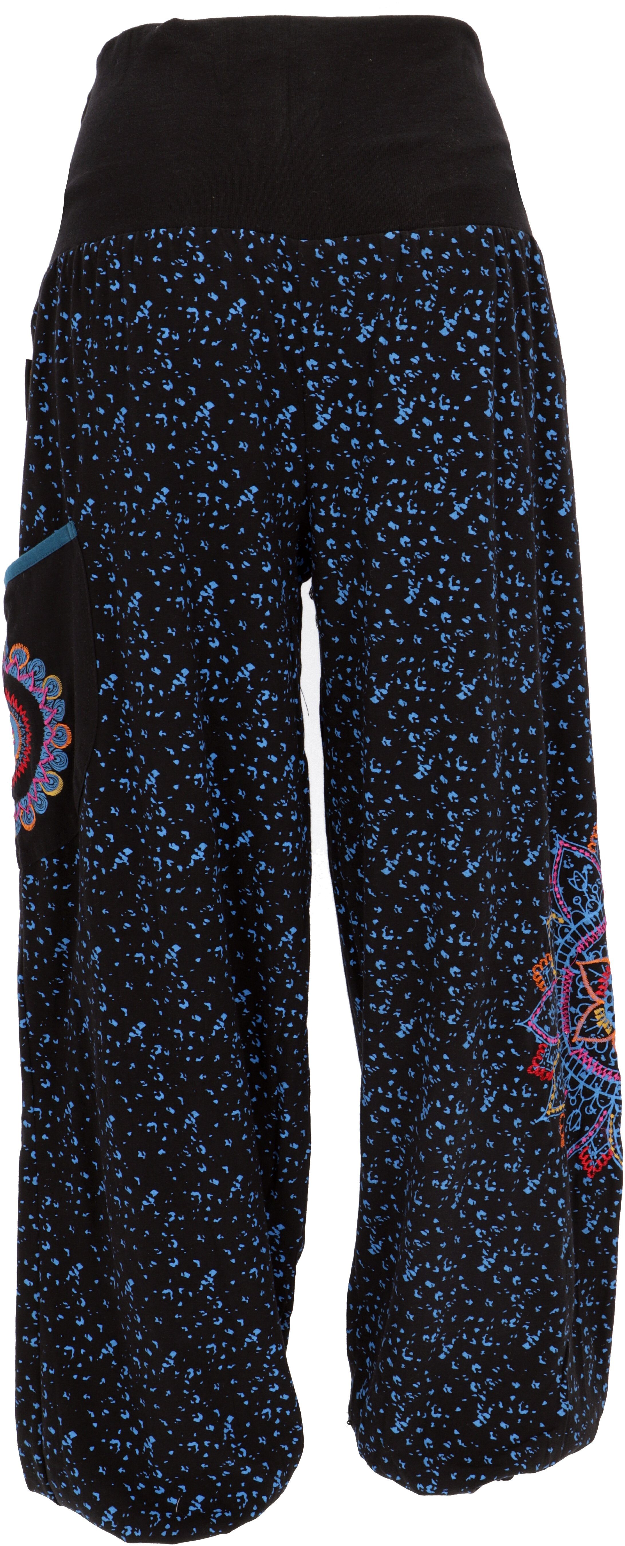 Guru-Shop Relaxhose Weite Style, Ethno Pluderhose schwarz/blau und.. mit Bekleidung breitem alternative Bund