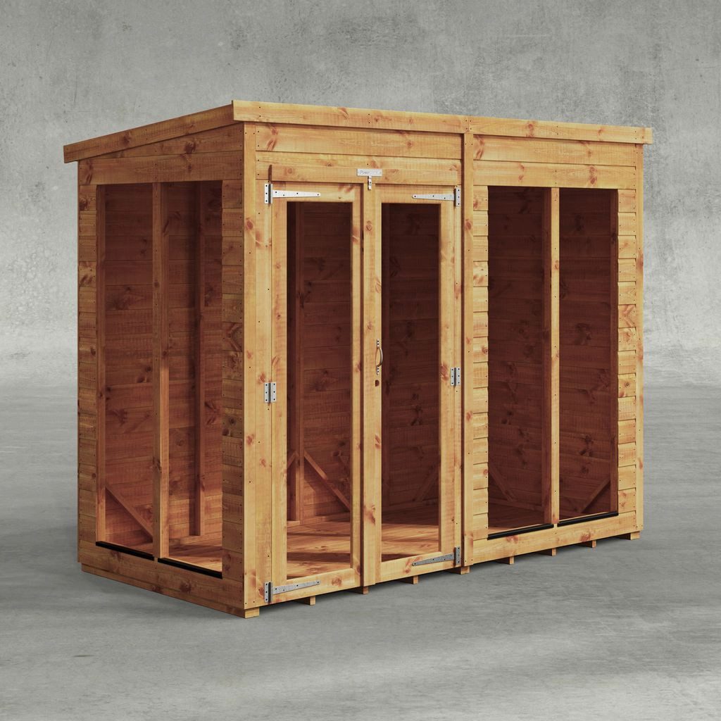 Powersheds Gartenhaus Sommerhäus mit Pultdach aus Nut- und Feder Vollholz, BxT: 240x120 cm, (Polyester-verstärkte Dachpappe, gehärtetes Glas, hochwertiges Holz), Hochwertiges Holz