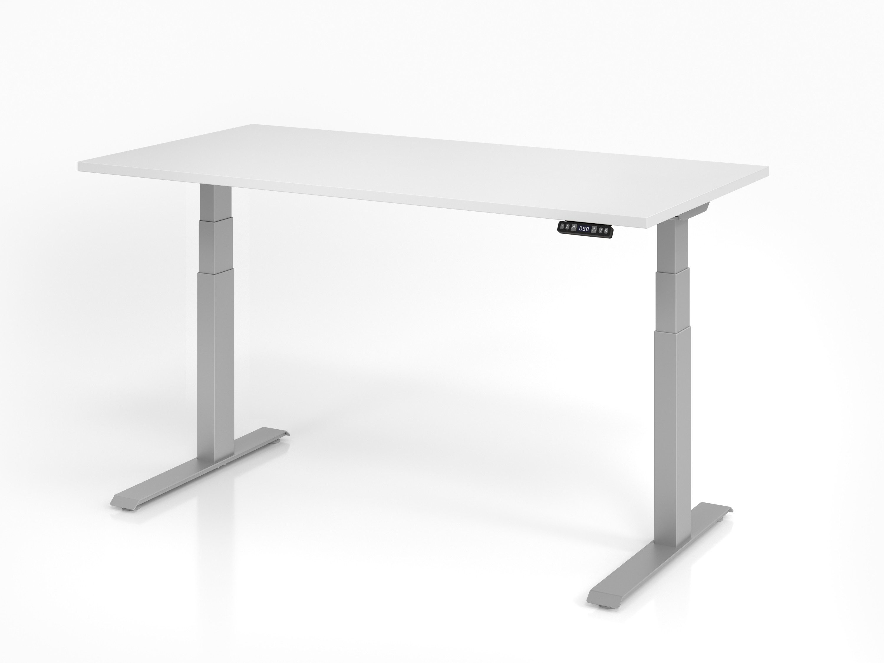 möbel-direkt.de Schreibtisch Basic in Weiß und Silber (Komplett Set, 1-St., Komplett Set), 2-stufigem Elektroantrieb, Memoryschalter