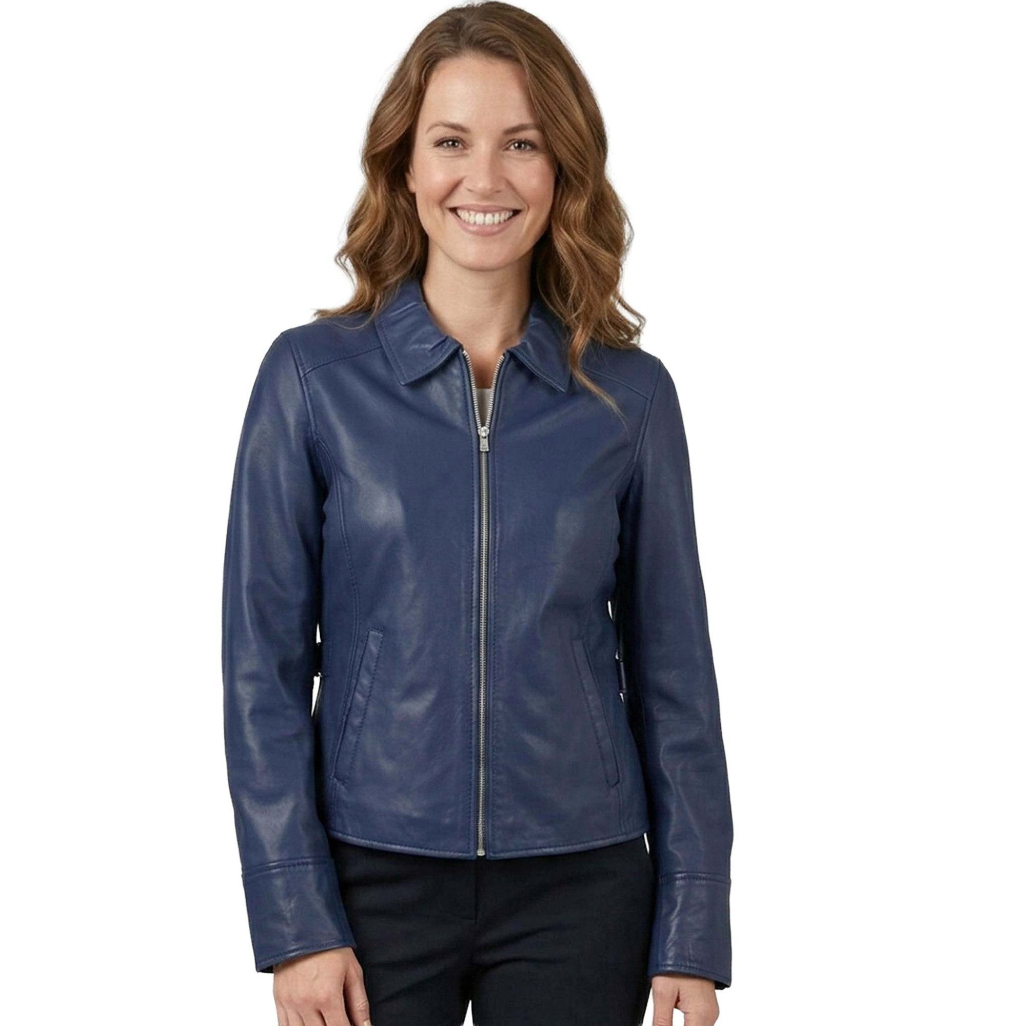 Jilani Lederjacke Alisa Jilani - Damen Lederjacke Lammnappa dunkelblau – Bild 2 von 5