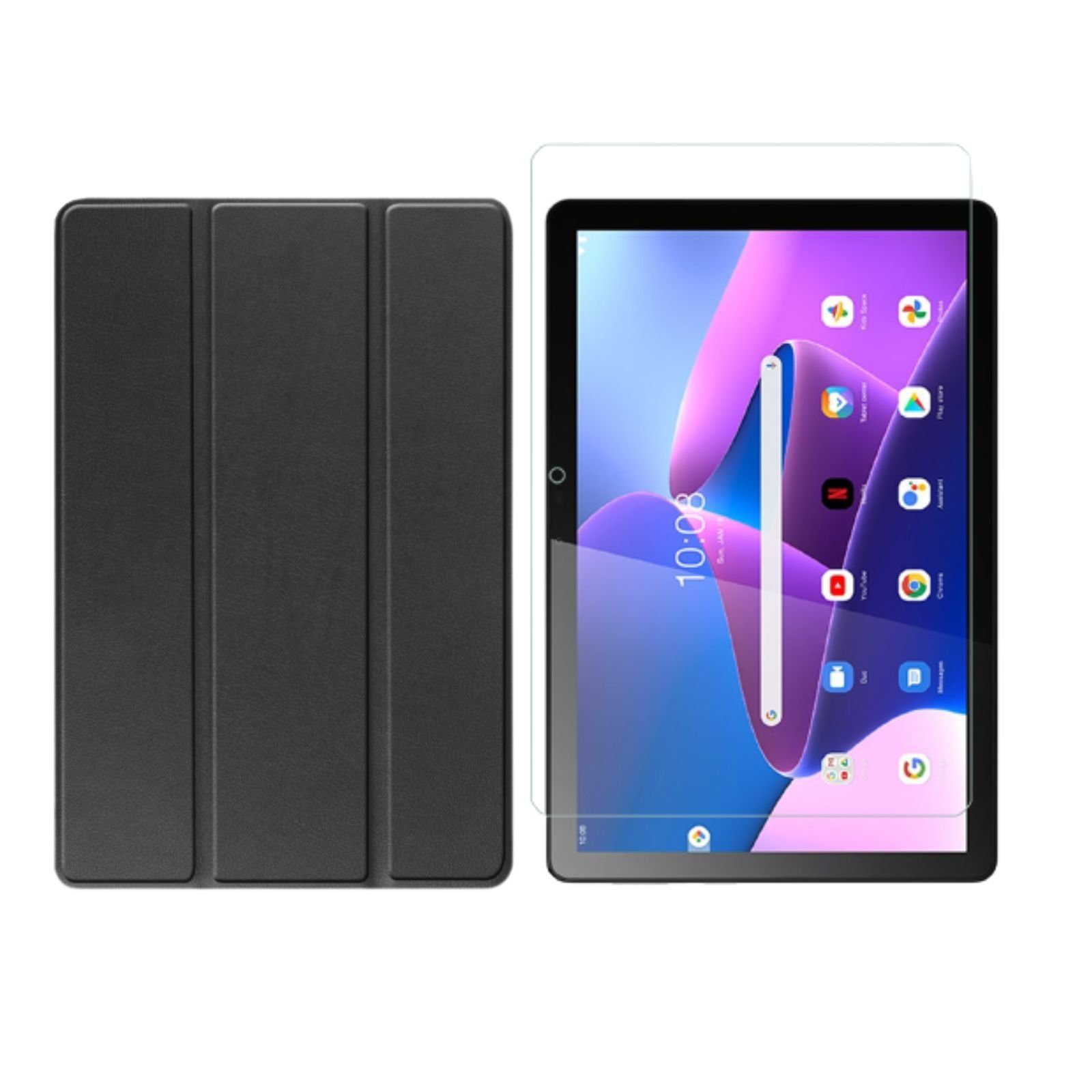 Lobwerk Tablet-Hülle 2in1 Set (Hülle + Glas) für Lenovo Tab M10 3. Generation 2022 TB-328F, Wake & Sleep Funktion, Sturzdämpfung, Aufstellfunktion