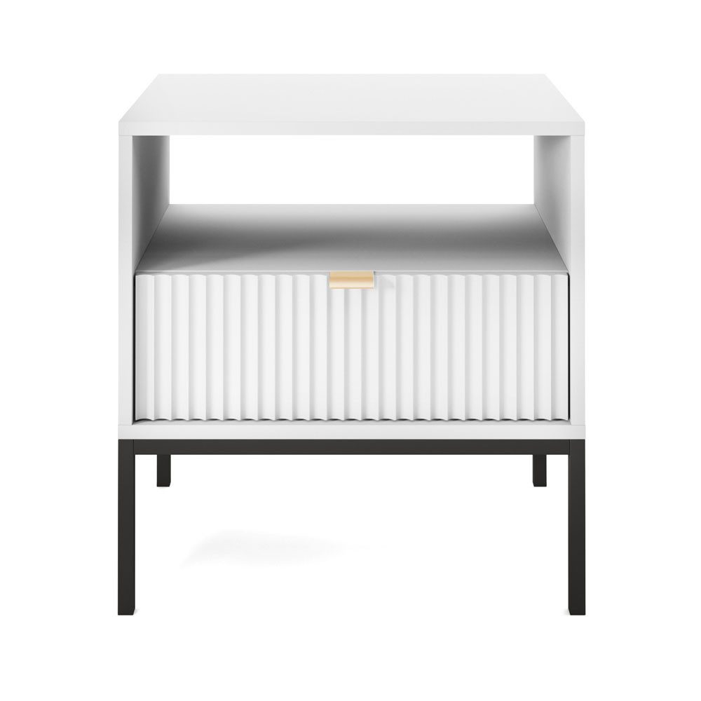 Feldmann-Wohnen Nachtkonsole Nova (1 offenes Fach, 1 Schublade, Metallgestell, 1 St., Riffel-Optik Front, goldfarbene Metallgriffe, ABS-Kanten), 54x39x56cm, Fronten mit ausdrucksstarkem geriffelten Muster