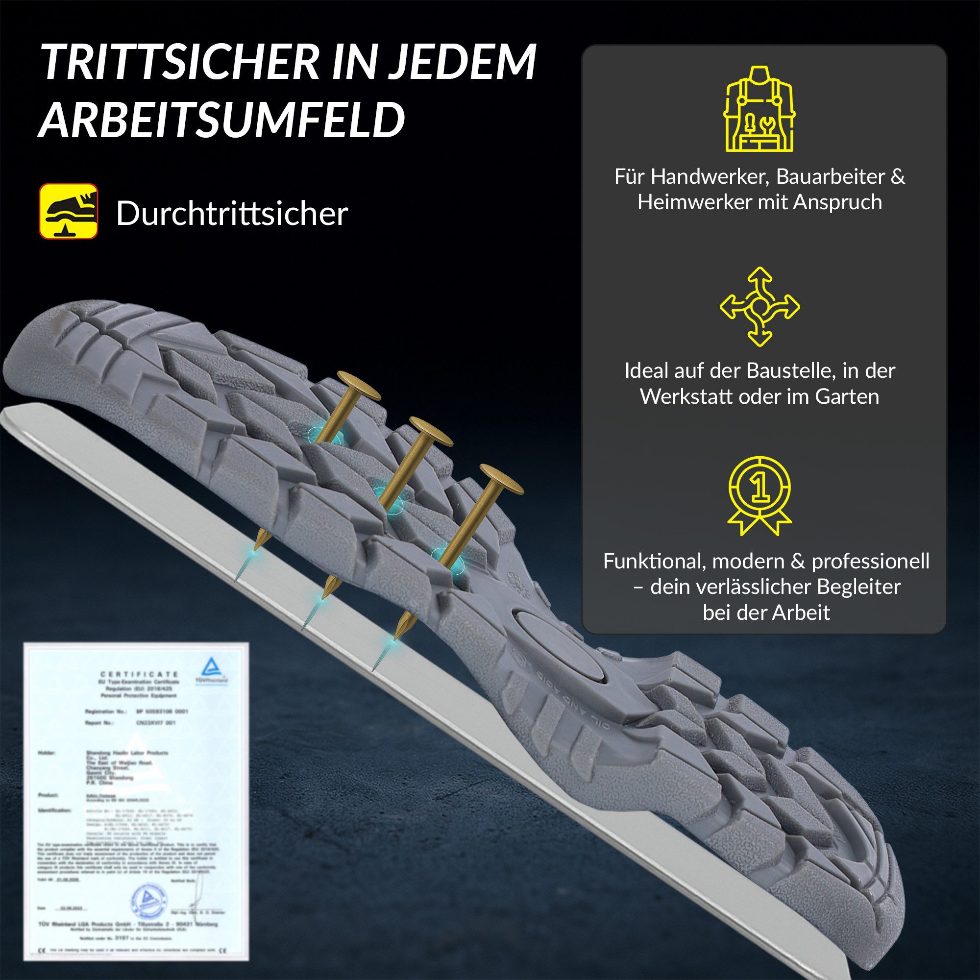 ELIWORX S3 SR Schuh mit Stahlkappe aus echtem Rindleder - Arbeitsschuhe Herren Sicherheitsschuh Atmungsaktiv, Durchtrittsichere Zwischensohle, besonders rutschh – Bild 3 von 5