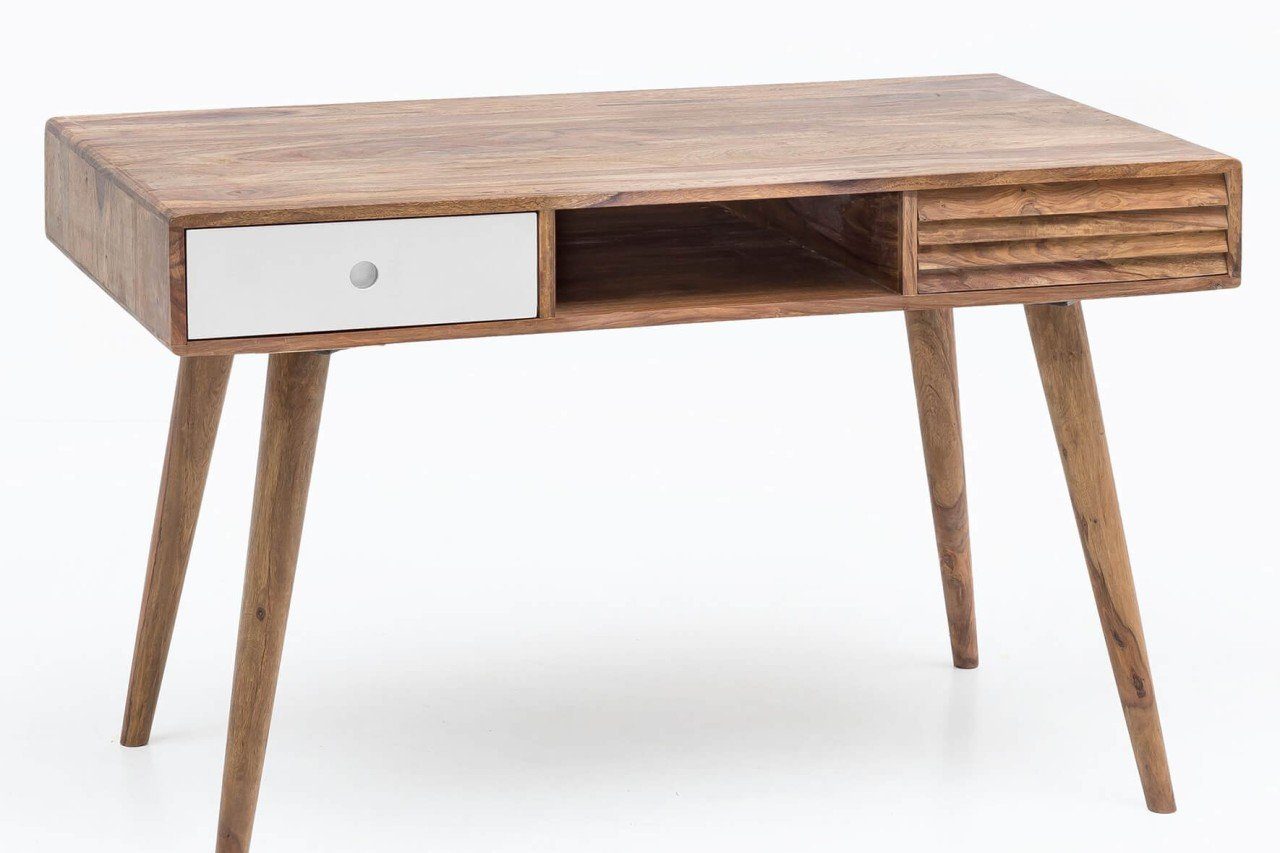 Schreibtisch BISLIM Massiv Braun/Weiß tinkaro PC-Tisch Holz