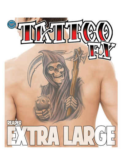 Tinsley Kostüm Sensenmann Klebe-Tattoo XL, Temporäres Tattoo in beeindruckend realistischer Hollywood-Qualität