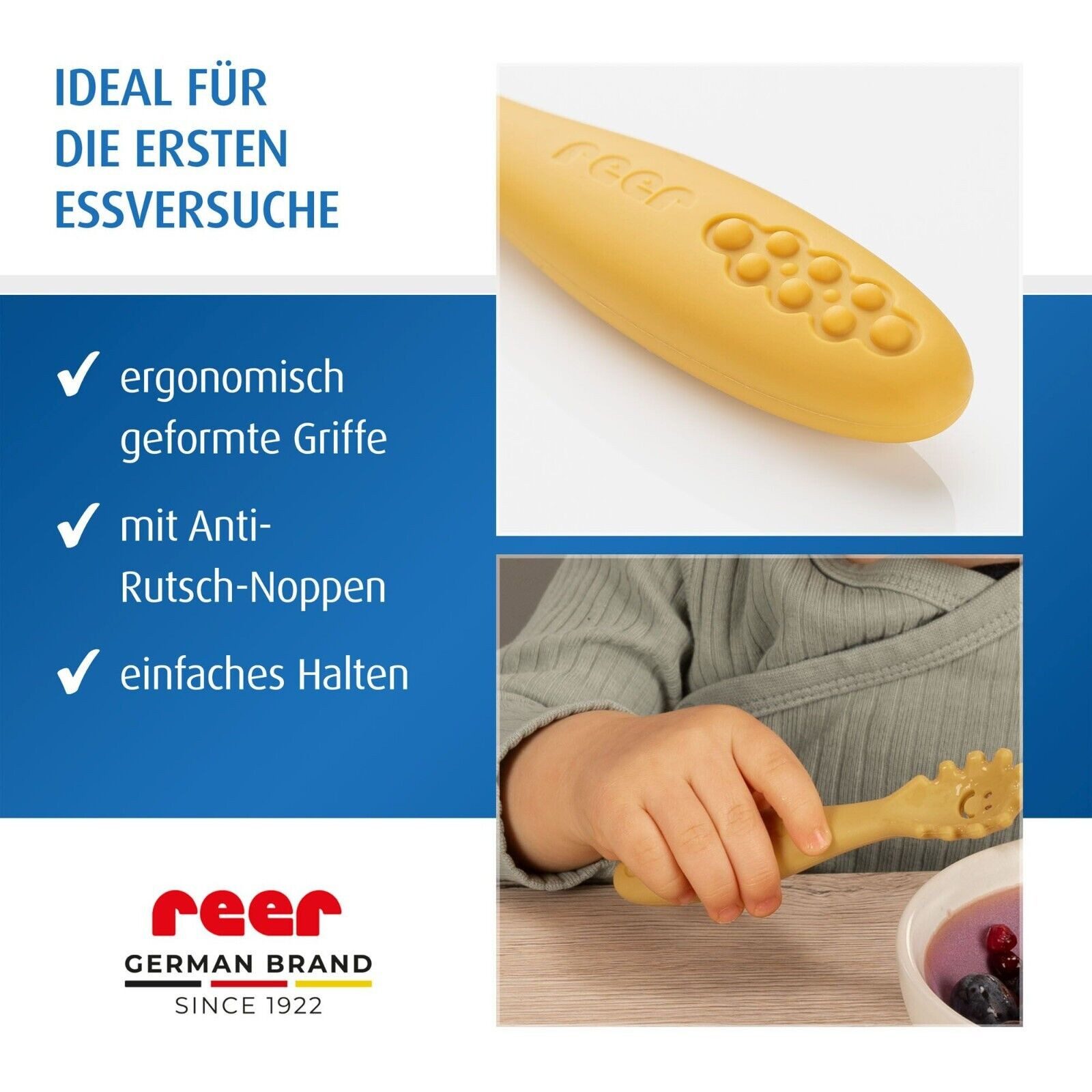 Reer Esslernlöffel LittleYummie Babylöffel 6m+ (3 Stück), aus 100% lebensmittelechtem Silikon