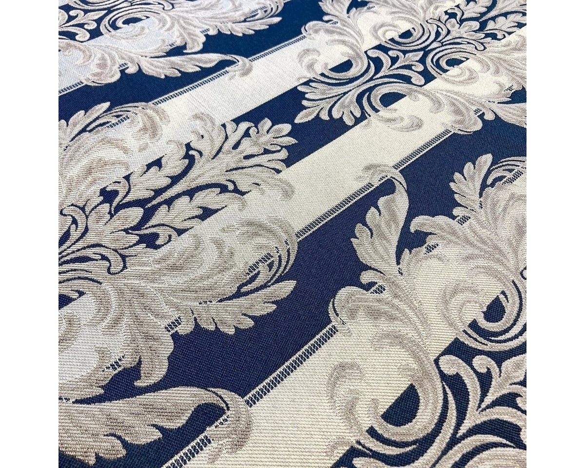 Thumbnail - Stofferia Stoff Dekostoff Streifen Satin Jacquard Aida Blau, Breite 280 cm, Meterware