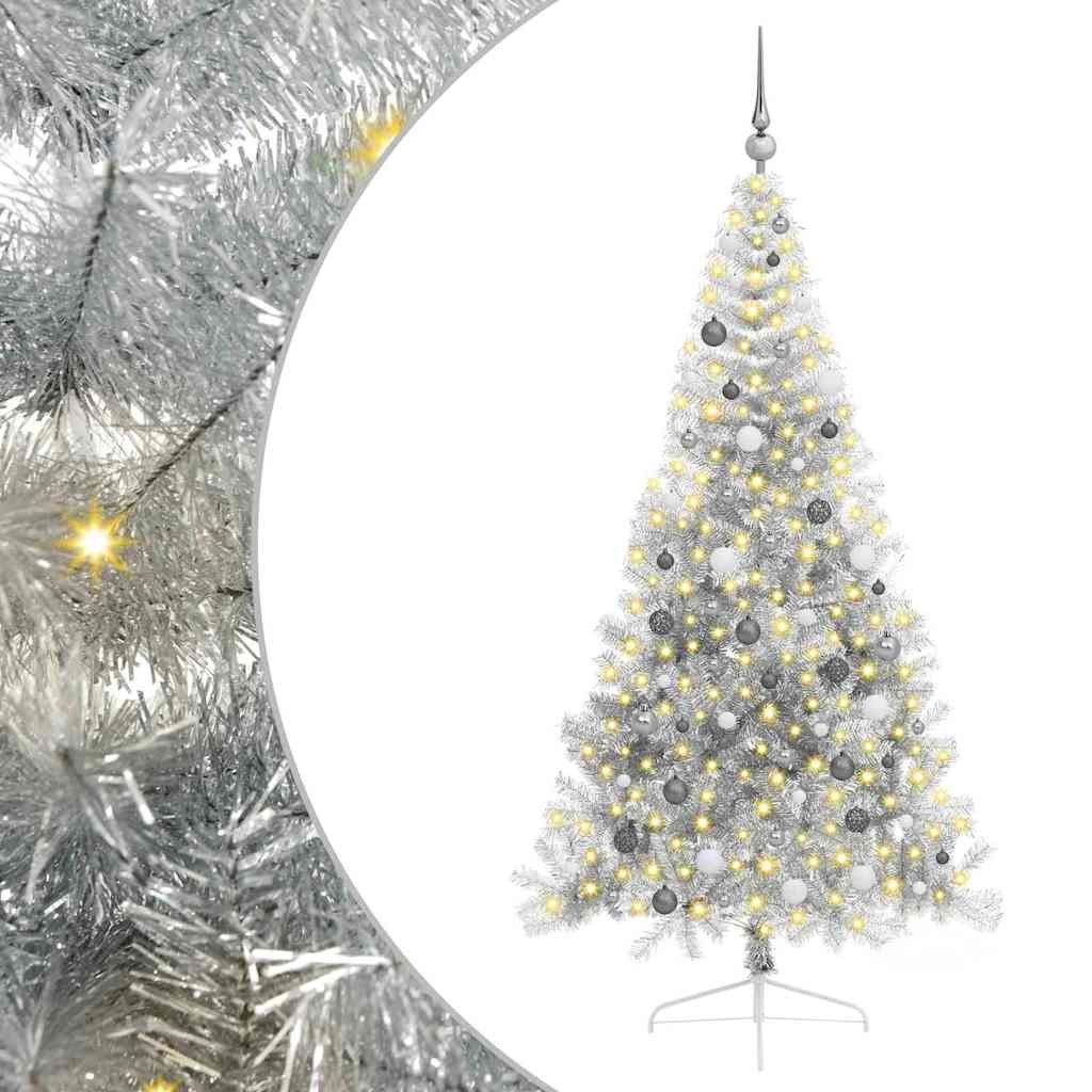vidaXL Künstlicher Weihnachtsbaum Künstlicher vorbeleuchteter Weihnachtsbaum Silber 210 cm PET