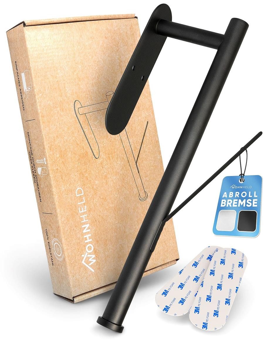 Wohnheld Küchenrollenhalter Küchenrollenhalter Küchenrolle MIT Abrollbremse Schwarz, (Black), MIT Befestigung, OHNE Bohren