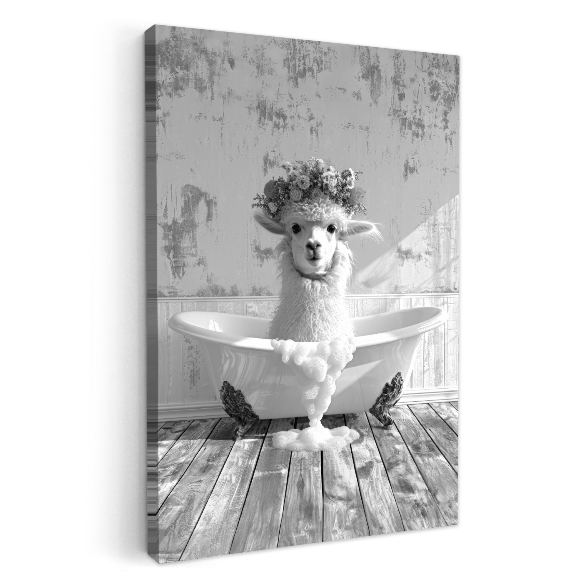 OneMillionCanvasses® Leinwandbild Alpaka - Blumen - Tier - Badewanne - Schw günstig online kaufen