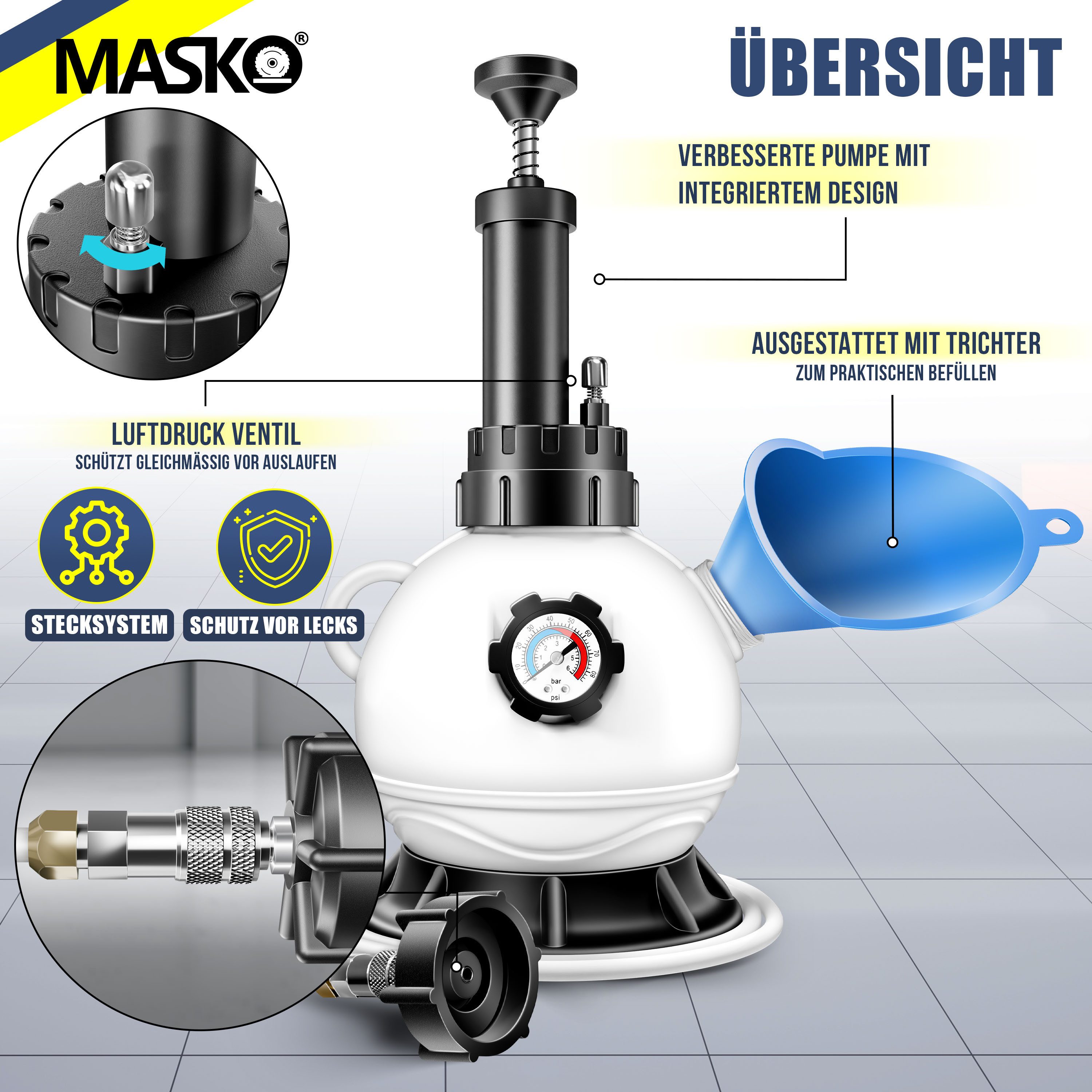MASKO Bremsscheiben-Richtwerkzeug, Bremsflüssigkeits-Wechselgerät 3L für Scheibenbremsen & Trommelbremsen