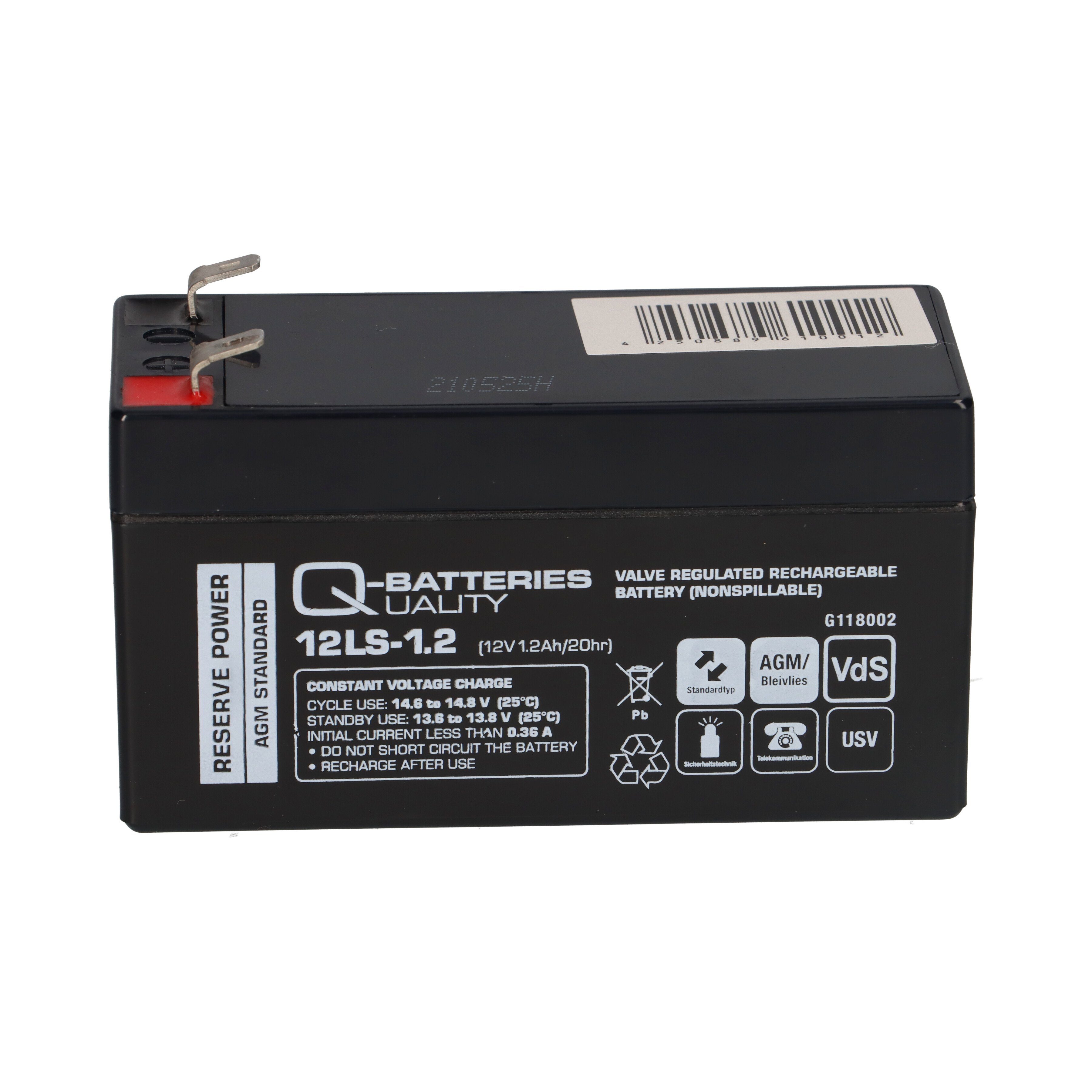 Blei-Vlies VdS 12V 1,2Ah Bleiakkus Q-Batteries 12LS-1.2 VRLA Q-Batteries Akku AGM / mit