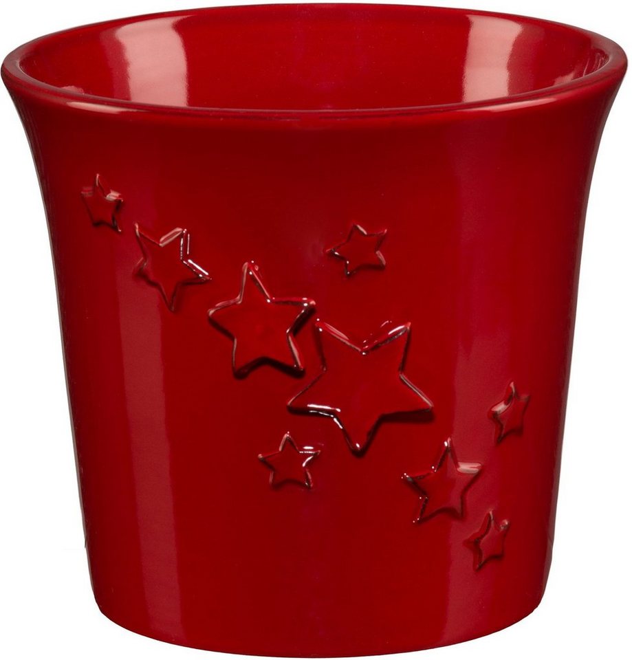 Creativ deco Übertopf Weihnachtsdeko rot (2 St), mit Sternen-Relief