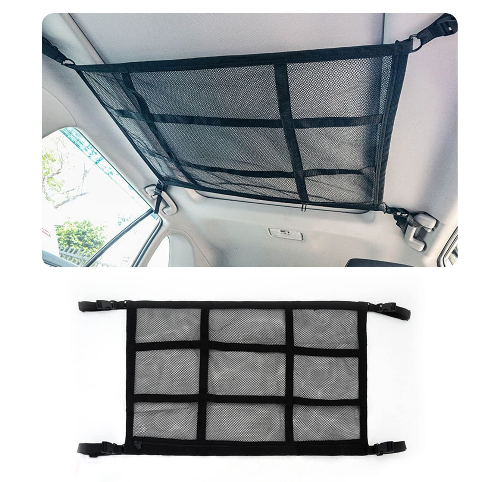 FOUORTUNATE-BEE Aufbewahrungsbox Doppeltes Auto Dachnetz 90x65 cm Kofferraumnetz Aufbewahrung, Autodach Netz für Camping Reisen Decken Kissen und Kleidung