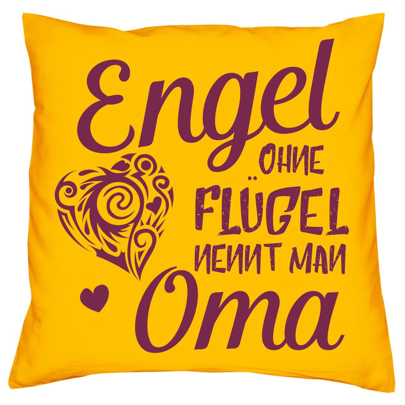 Soreso® Dekokissen Kissen Engel ohne Flügel nennt man Oma & Urkunde, Geschenkidee Weihnachtsgeschenk gelb