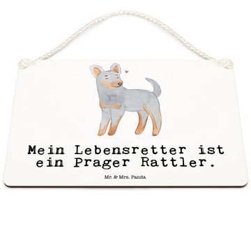 Mr. & Mrs. Panda Hinweisschild DIN A6 Prager Rattler Lebensretter - Weiß - Geschenk, Holzschild, Hun, (1 St), Gedrehte Kordel