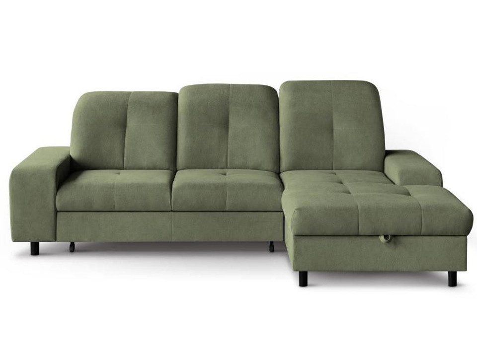 Beautysofa Ecksofa mit Schlaffunktion und Bettkasten LEON, verstellbare Kopfstützen