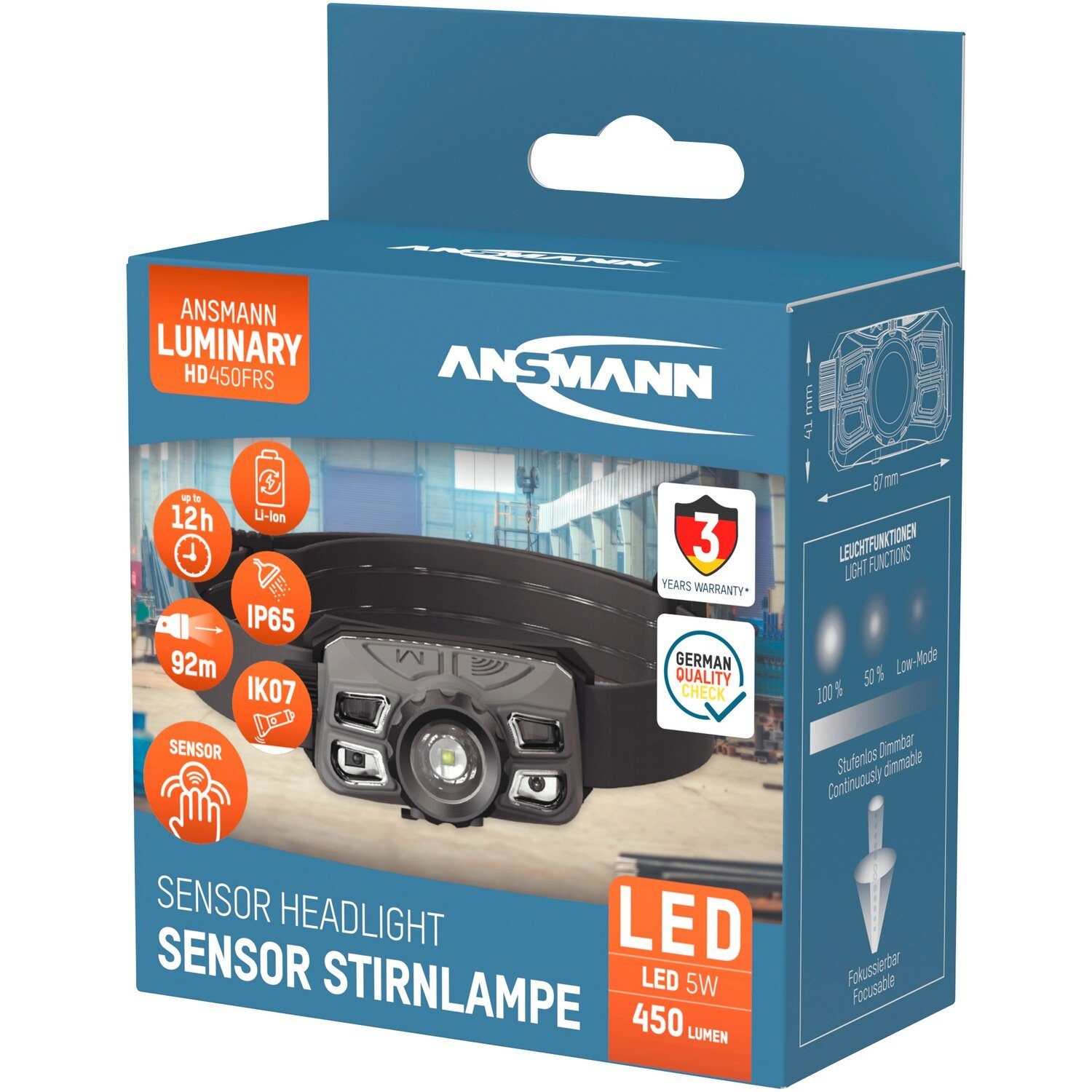 ANSMANN® Stirnlampe Stirnlampe HD450FRS aufladbar –