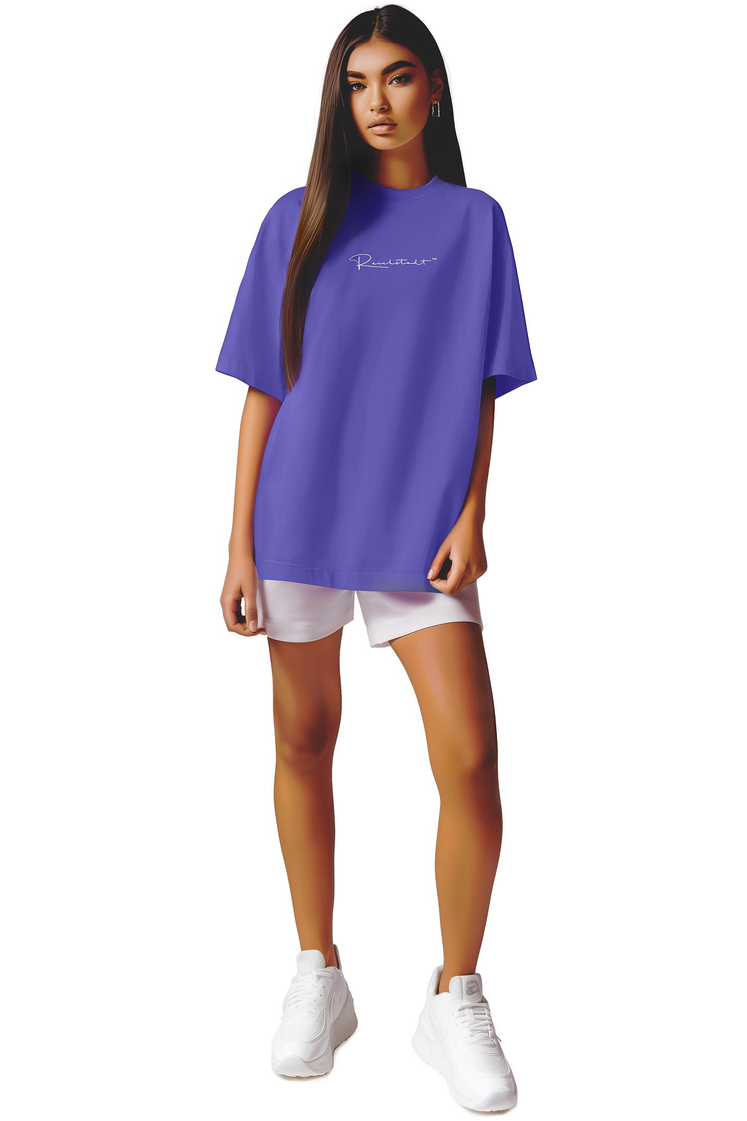 Reichstadt Oversize-Shirt Damen Oversized Kurzarmshirt Brand Stick 23RSW044 mit Stitching am Kragen – Bild 3 von 5