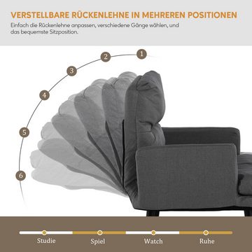 CLIPOP Relaxsessel Leinen Relaxsessel mit Ottoman (Relaxsessel mit Hocker), Verstellbare Rückenlehne Loungesessel für Wohnzimmer