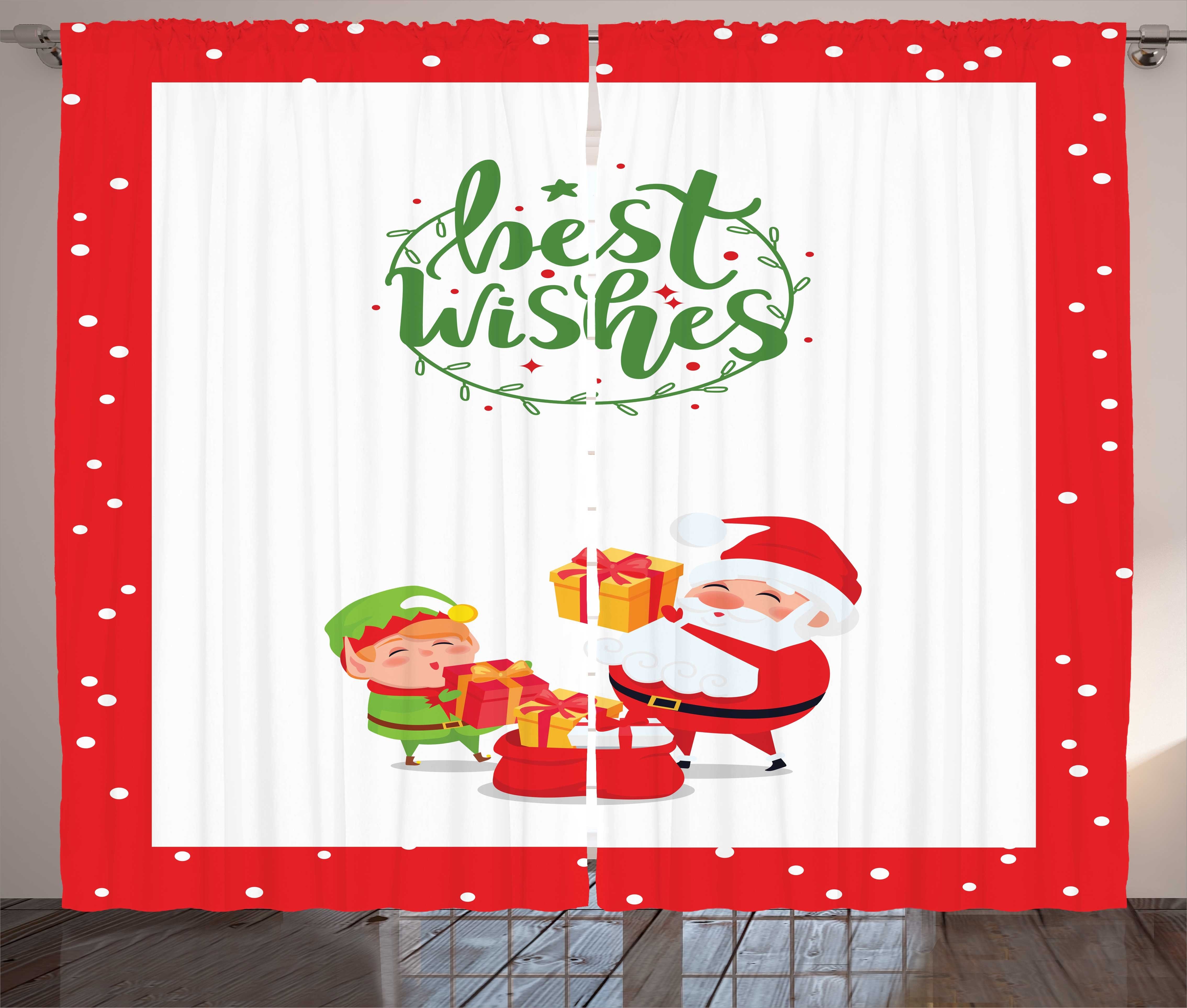Gardine Schlafzimmer Kräuselband Vorhang mit Schlaufen und Haken, Abakuhaus, Weihnachten Beste Wünsche Elf und Santa
