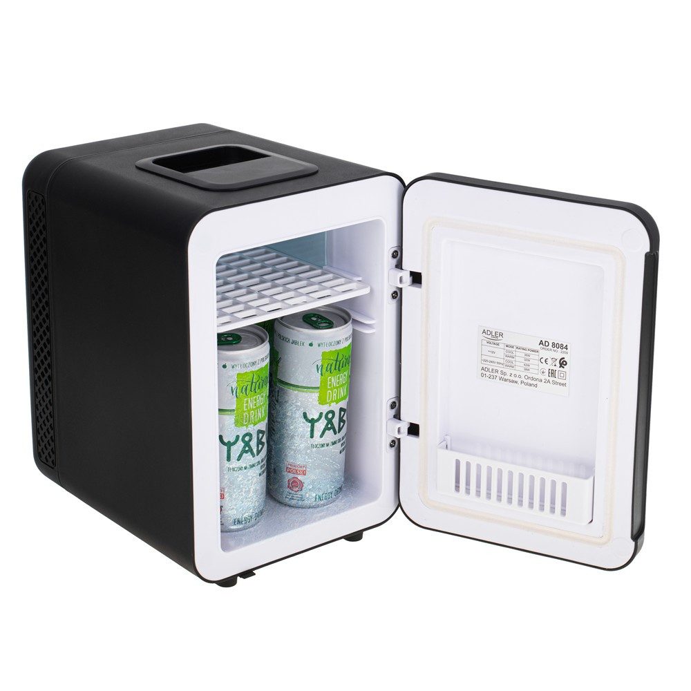 ADLER EUROPE Elektrische Kühlbox AD 8084b Mini Kühlschrank tragbare Kühlbox mit Warmhaltefunktion, 4 l, kompakter Getränkekühlschrank, Auto, Büro, Camping, Kosmetik schwarz