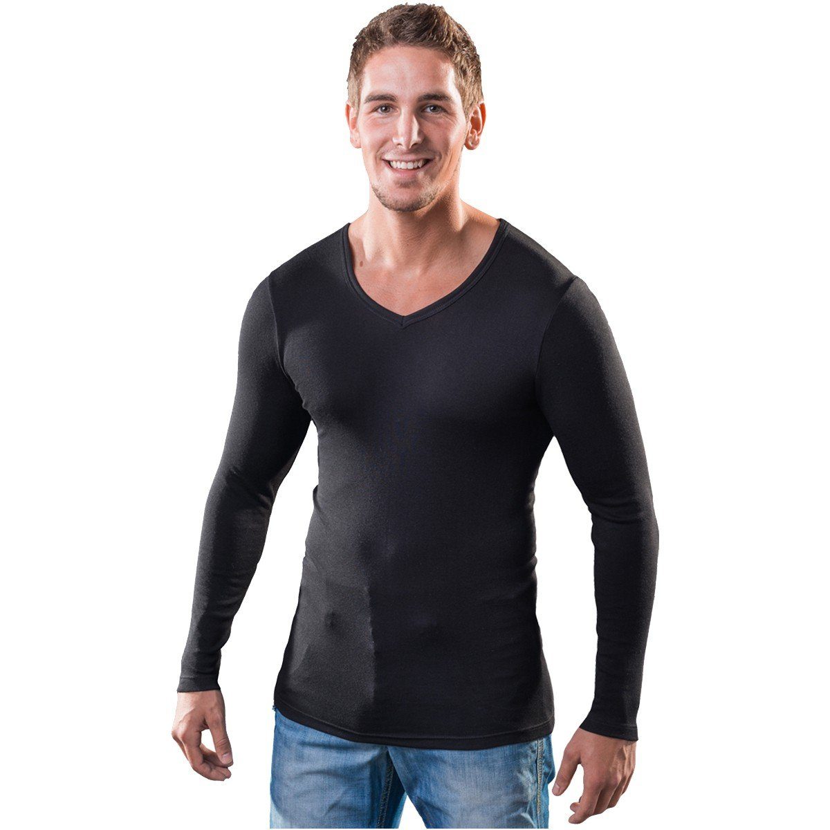 HERMKO Unterziehshirt 164680 Herren langarm Shirt mit V-Ausschnitt aus Baum günstig online kaufen