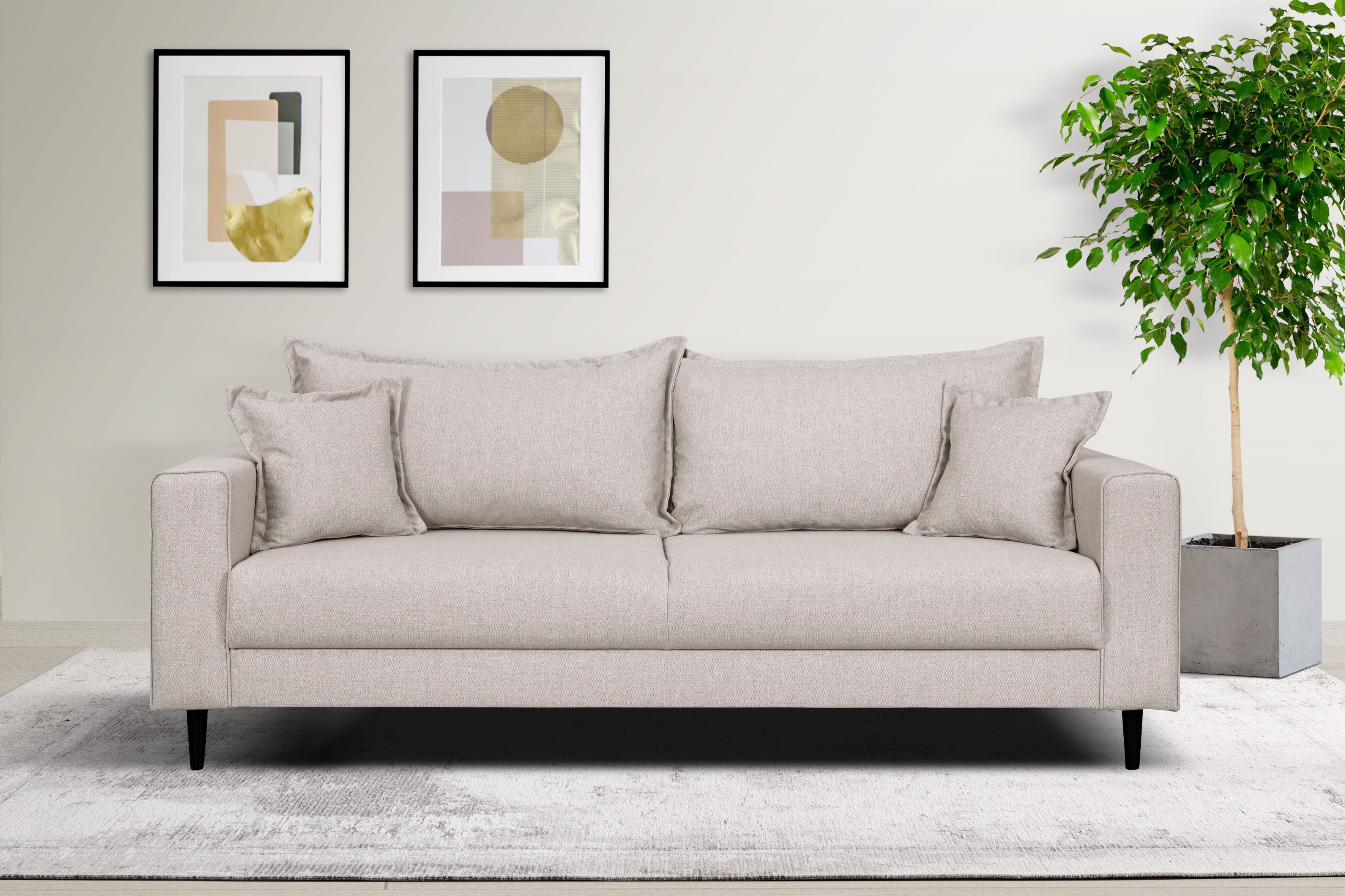 Home affaire 3-Sitzer VEYRAS, hoher Sitzkomfort, Maße B/T/H: 212/84/76 cm, mit Wellenunterfederung, incl. Rückenkissen und Zierkissen