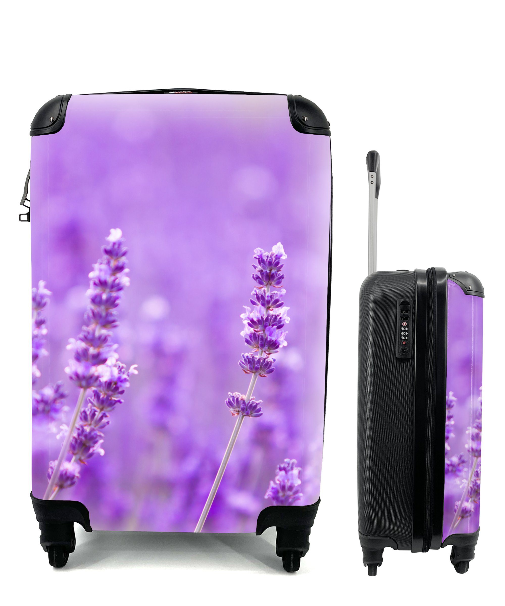 MuchoWow Handgepäckkoffer Lavendel - Nahaufnahme - Blumen - Lila, 4 Rollen, Reisetasche mit rollen, Handgepäck für Ferien, Trolley, Reisekoffer