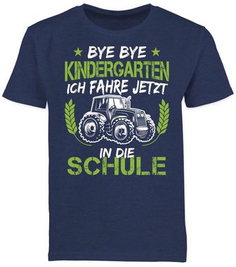 Shirtracer T-Shirt Bye Bye Kindergarten ich fahre jetzt in die Schule Traktor Weiß Grün Einschulung Junge Schulanfang Geschenke
