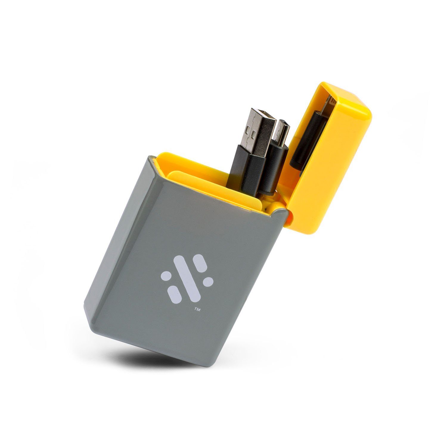 Thumbs Up Swipe Flip - ausziehbares 3-in-1 Ladekabel in grau-gelb Smartphone-Kabel