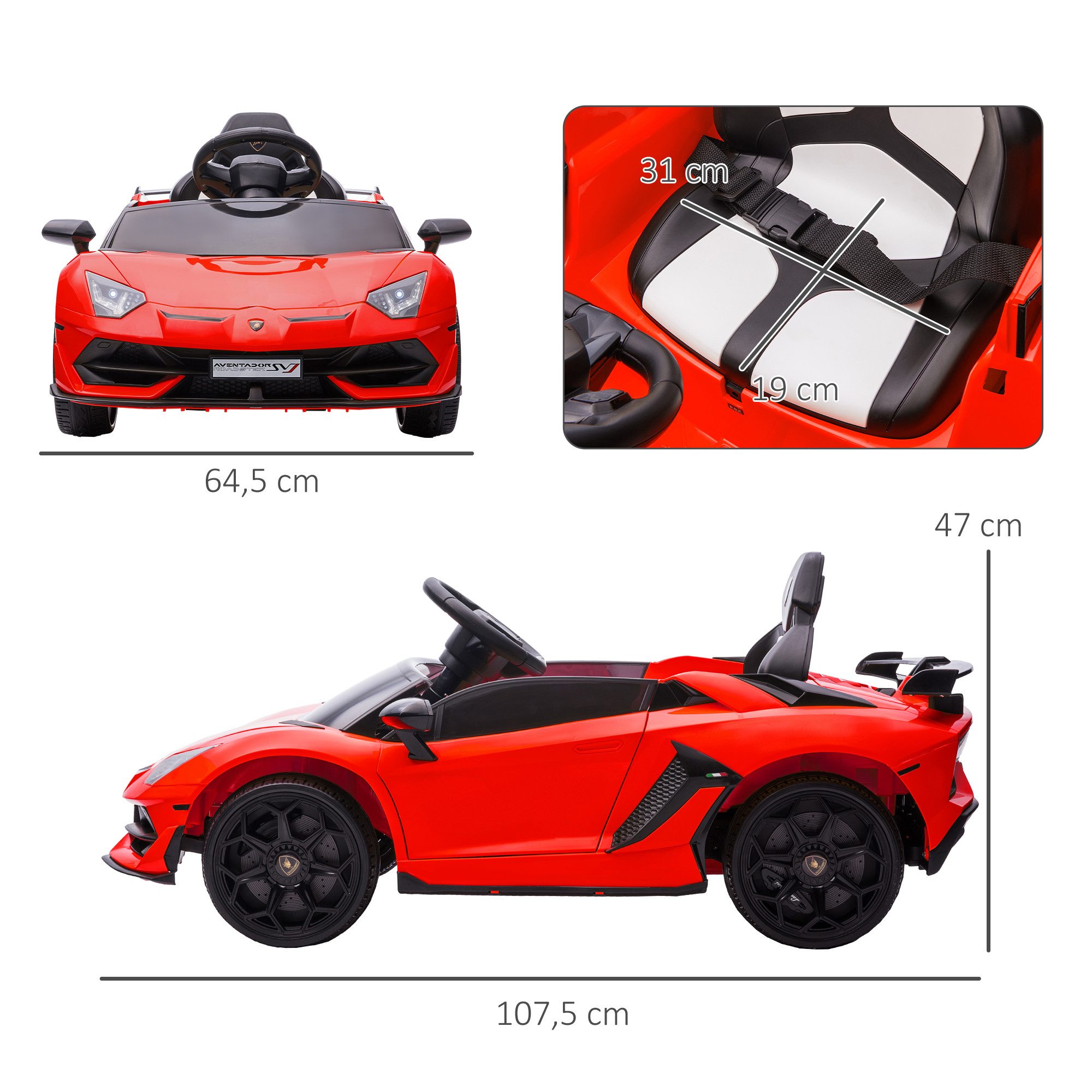 HOMCOM Elektro-Kinderauto 12V Kinderauto mit 2,4G Fernbedienung, 2 Motor, Elektrofahrzeug, Belastbarkeit 30 kg, (1-tlg), für 3-5 Jahre Kinder, 3-5 km,h, Rot