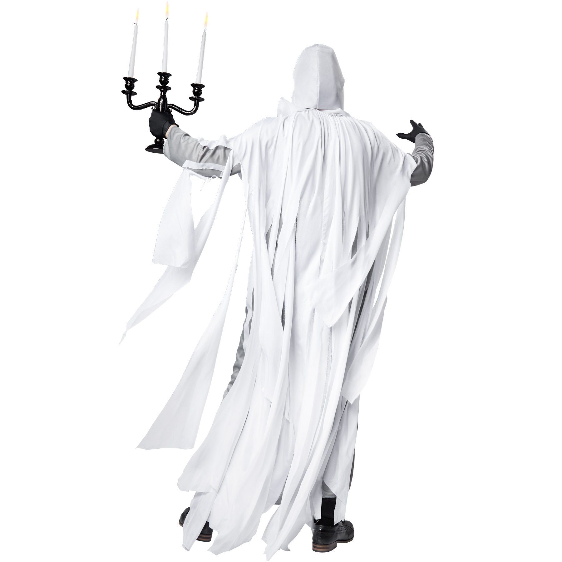 dressforfun Kostüm Geist, auch Spukgestalt, in schwarz/weiß, Ausschnitt mit Gummizug, Gr. XL, Bodenlanges Gewand mit langen Ärmeln und Handschuhen, Fetzen