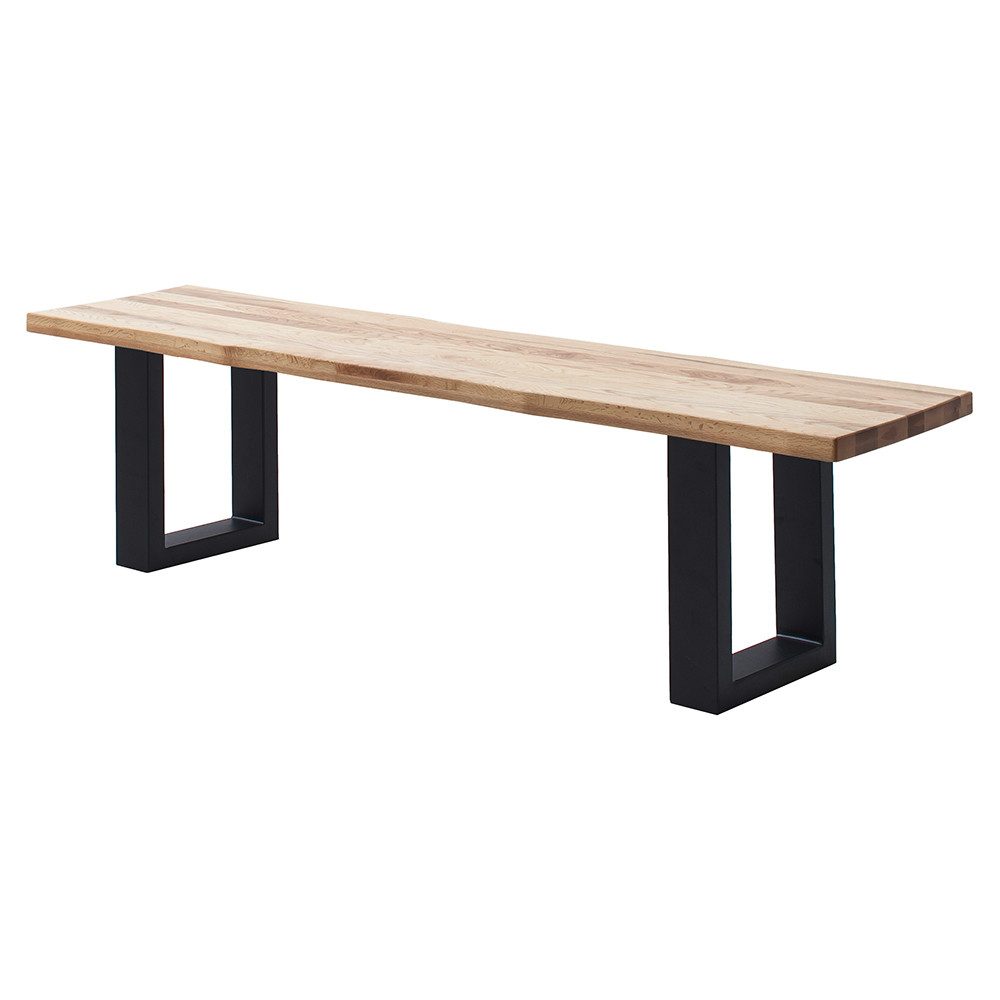 Lomadox Sitzbank PARACATU-06, Massivholz, U-Gestell, Baumkantenoptik, Eiche geölt, 160x40cm