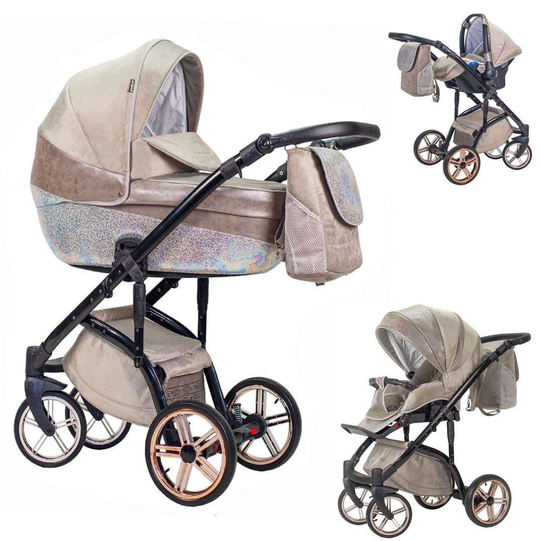 babies-on-wheels Kombi-Kinderwagen 3 in 1 Kinderwagen-Set Vip Lux - 12 Teile - in 16 Farben Beige-Dekor