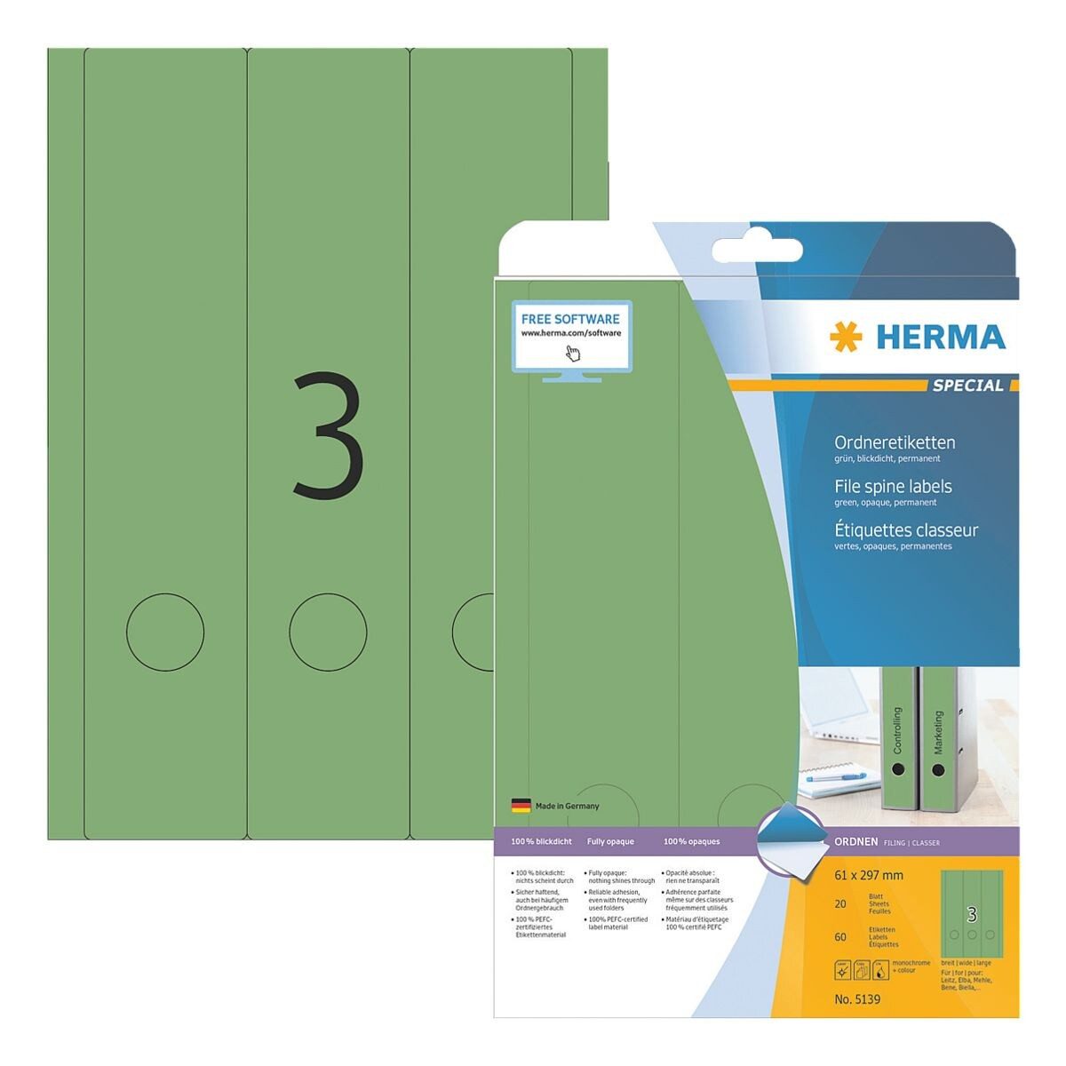 HERMA Etiketten, Ordner-Schilder 61x297 mm, selbstklebend