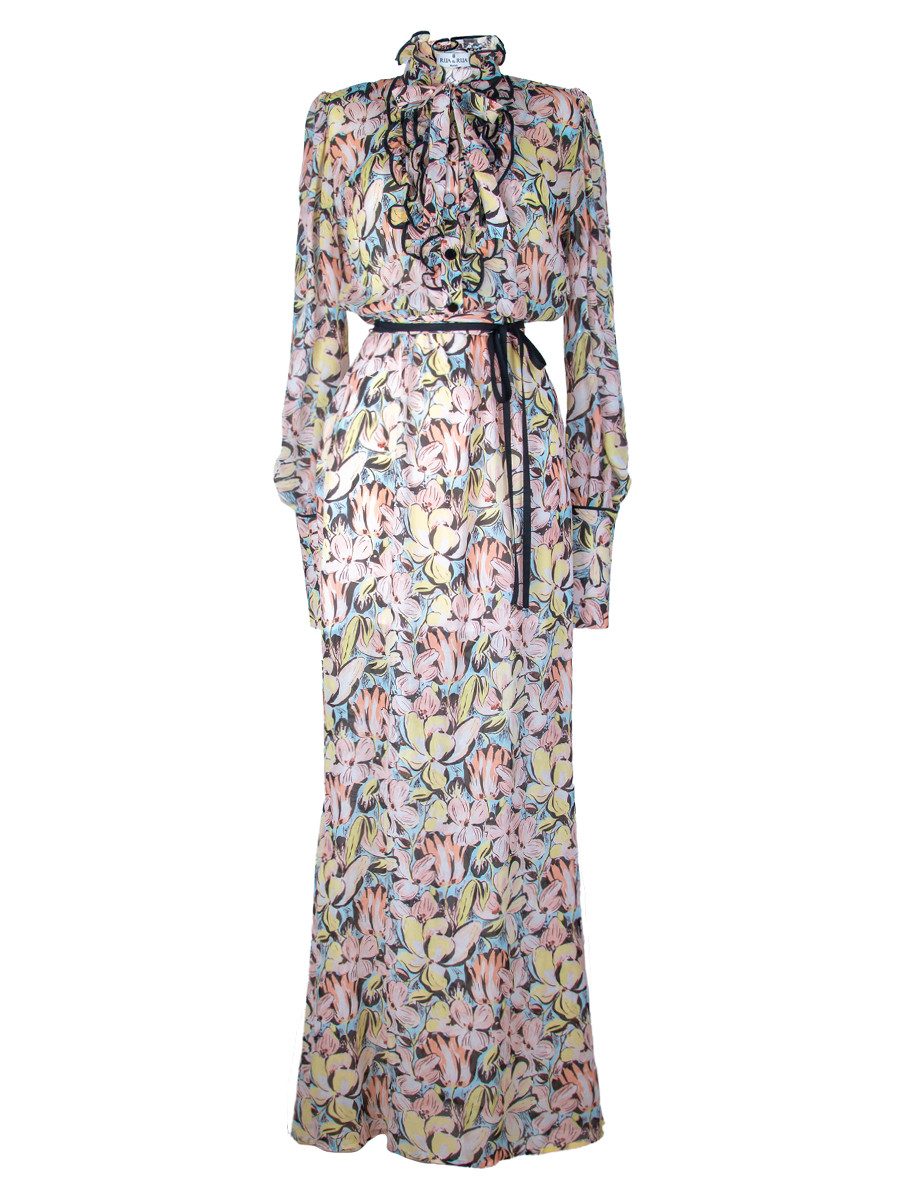 Cocktailkleid Maxikleid Floral Abendkleid Kleid mit Rüschen