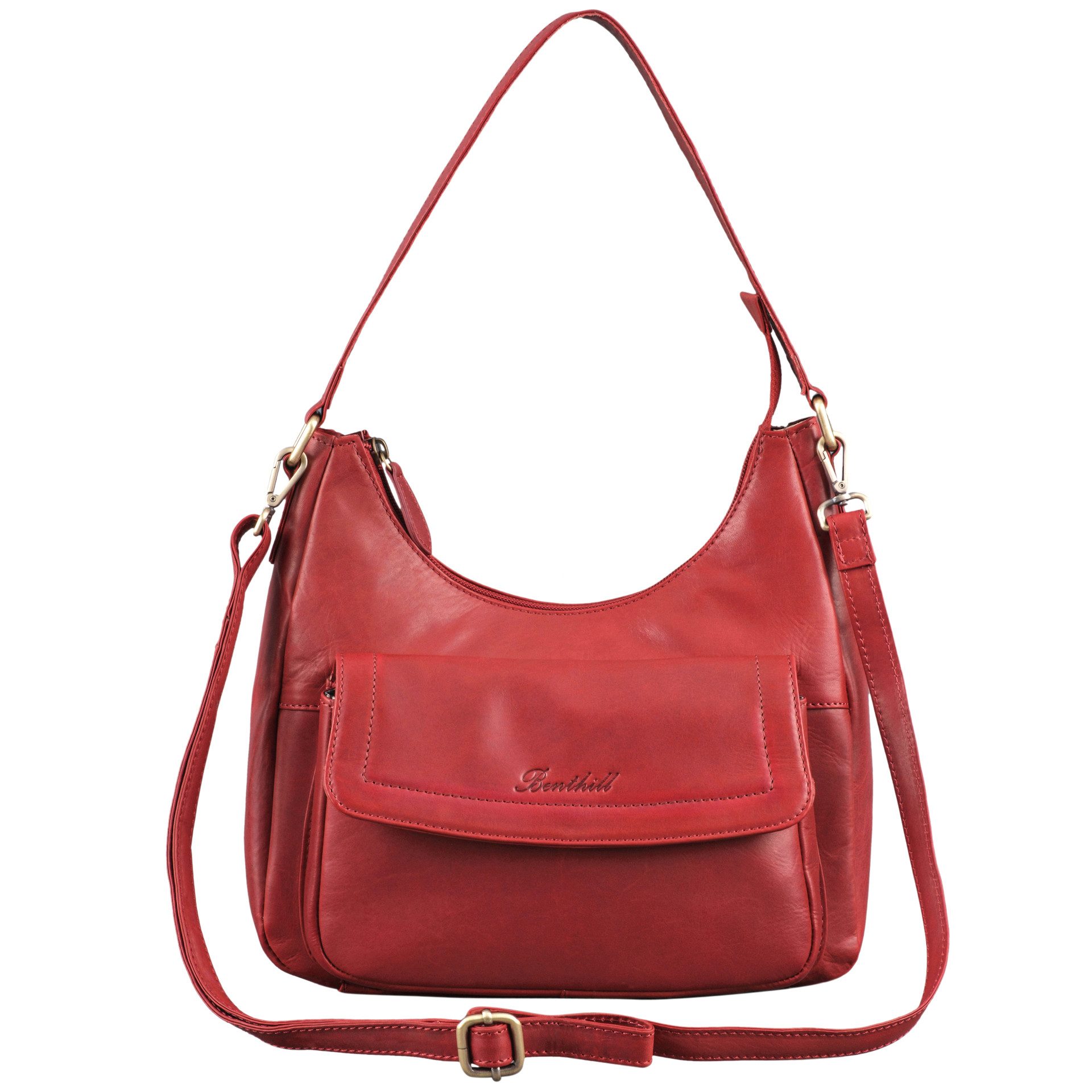 Benthill Handtasche Damen Echt Leder Schultertasche Umhängetasche Ledertasche Umhängegurt, Schultergurt / Umhängegurt Reißverschlussfach