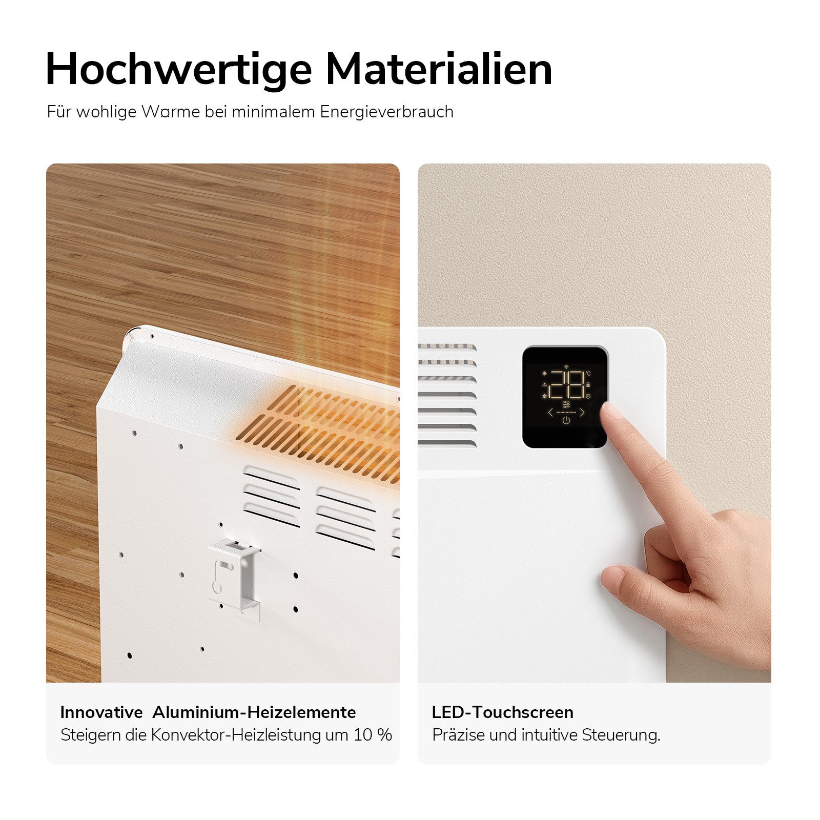 EMKE Konvektor 2000W Elektro Heizkörper Elektrisch Heizgerät WiFi Steuerung Heizung, Wandmontage stehend mit rollen energiesparend Heizung für ca. 20 m²