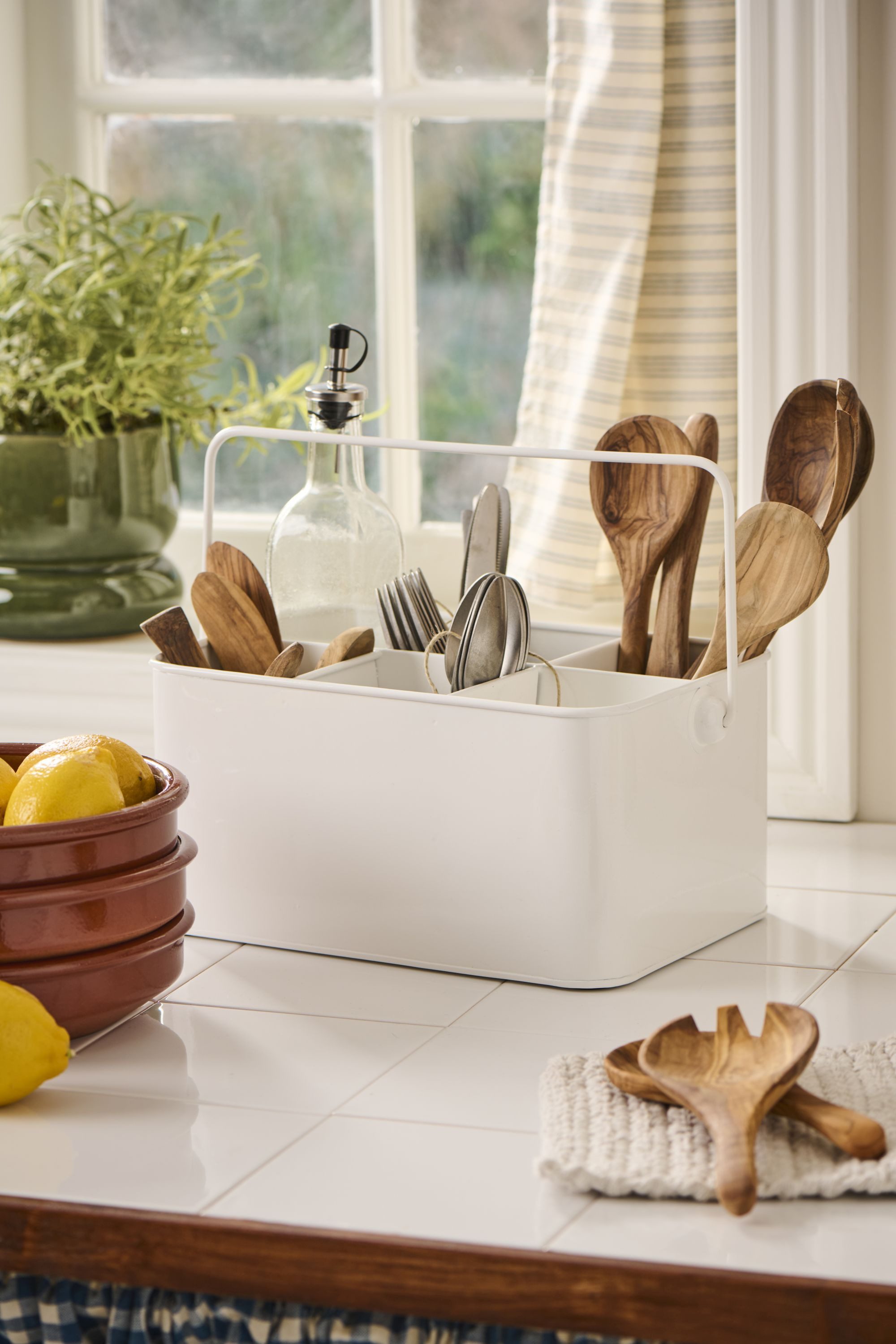 Ib Laursen Holzkiste Ib Laursen - Kiste Korb Utensilo Besteckkasten 6 Fächer Metall Weiß