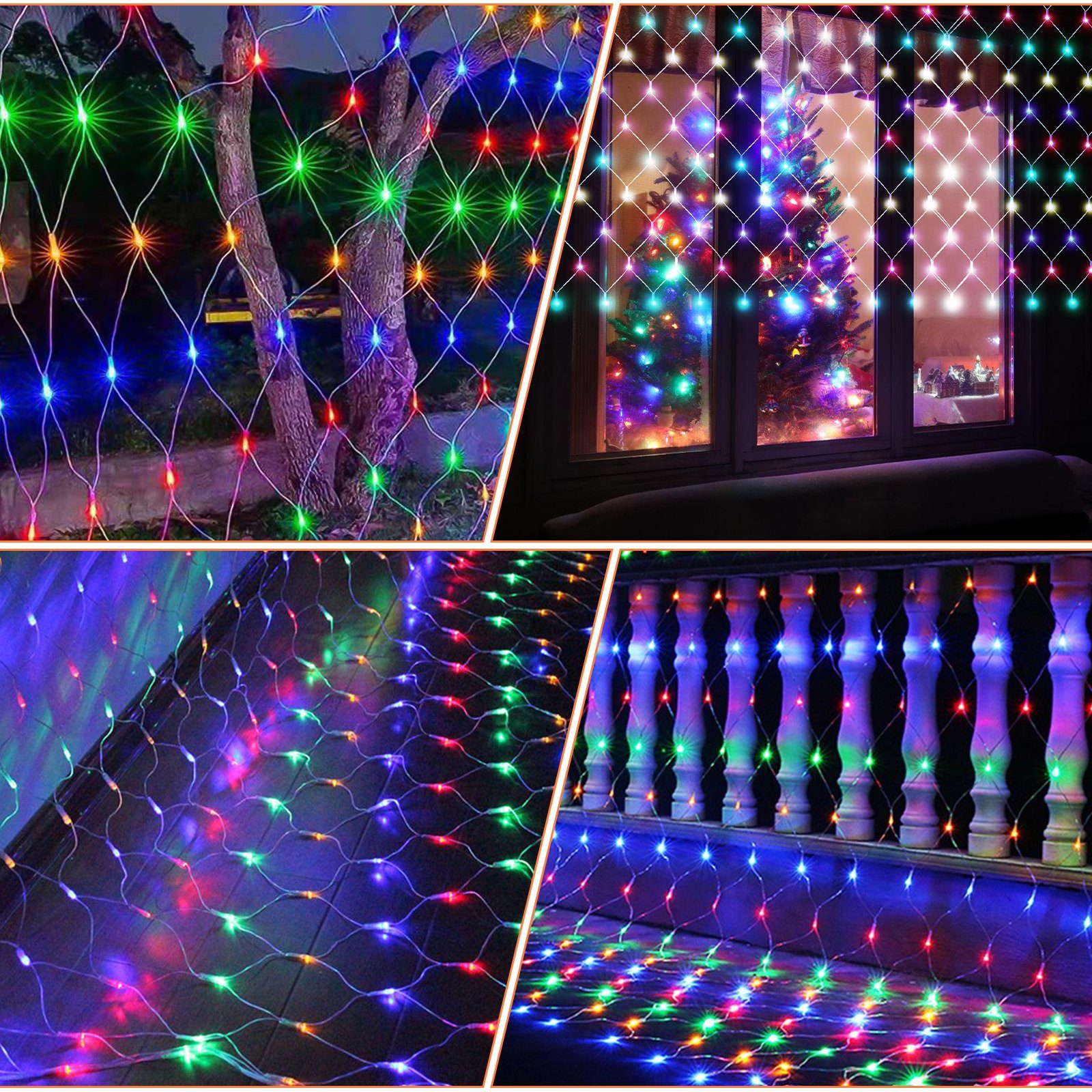 Lichterkette Lichternetz Lichtervorhang Clanmacy LED-Lichternetz Mehrfarbig Deko LED