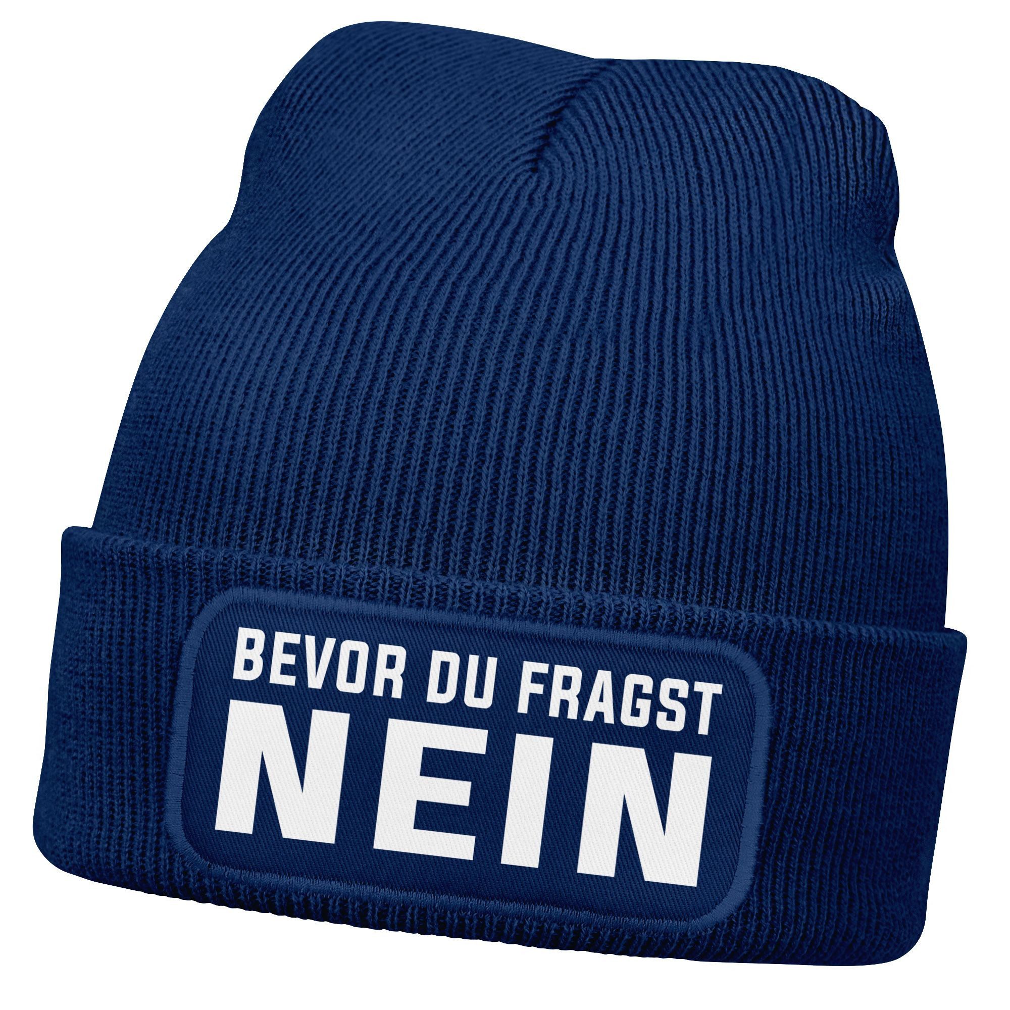 Strickmütze Damen Beanie Strickmütze mit Patch Spruch NEIN Aufdruck Lustig