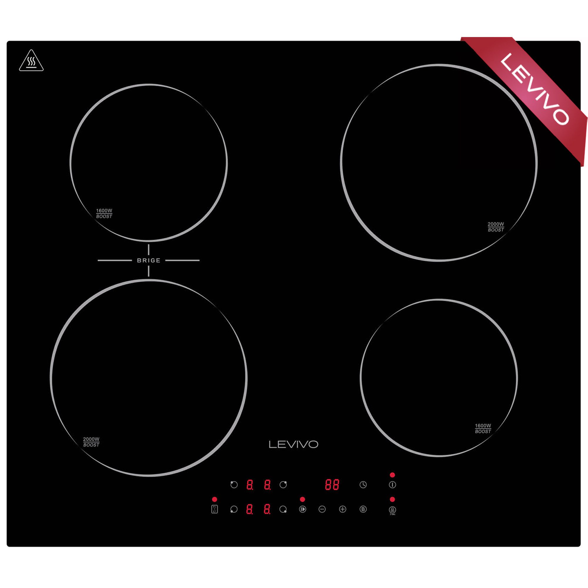 Levivo Induktions-Kochfeld FS-I72S-FFDD07, 4 Platten, 9 Stufen, Booster, Touch-Control, Timer, Bridge Funktion