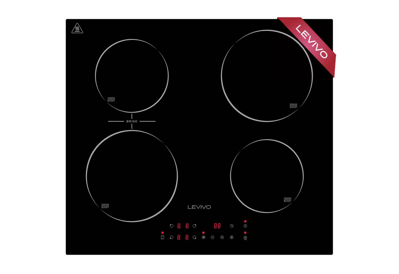 Levivo Induktions-Kochfeld FS-I72S-FFDD07, 4 Platten, 9 Stufen, Booster, Touch-Control, Timer, Bridge Funktion
