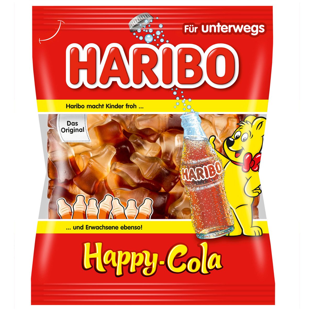 HARIBO Süßigkeit, Haribo Happy Cola Fruchtgummi Flaschen mit Cola Geschmack 100g